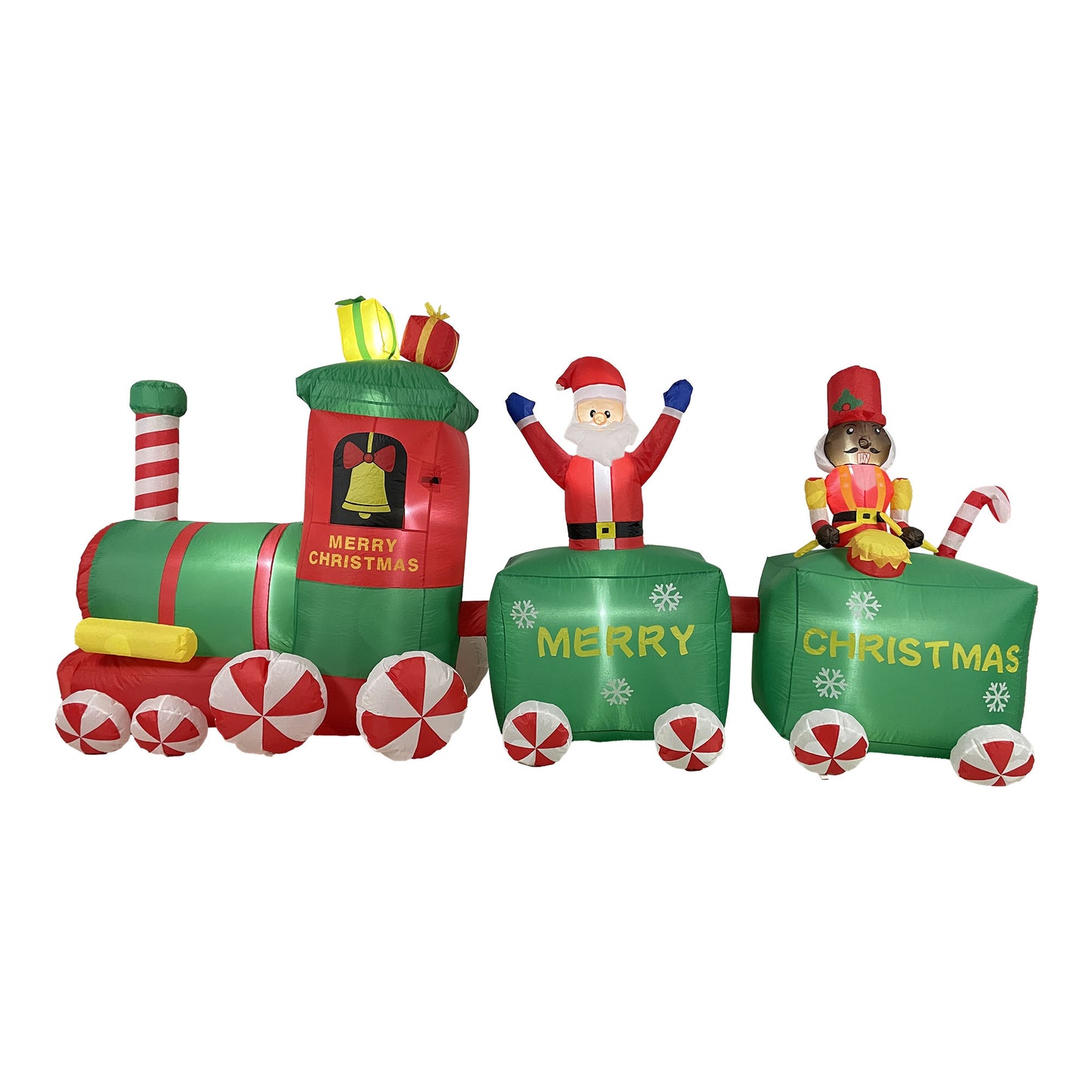 Firstness 10ft Long Christmas Inflatable Train with Santa Claus Black Nutcracker,Xmas Outdoor Decoration with LED Lights for Holiday Yard Garden Lawn