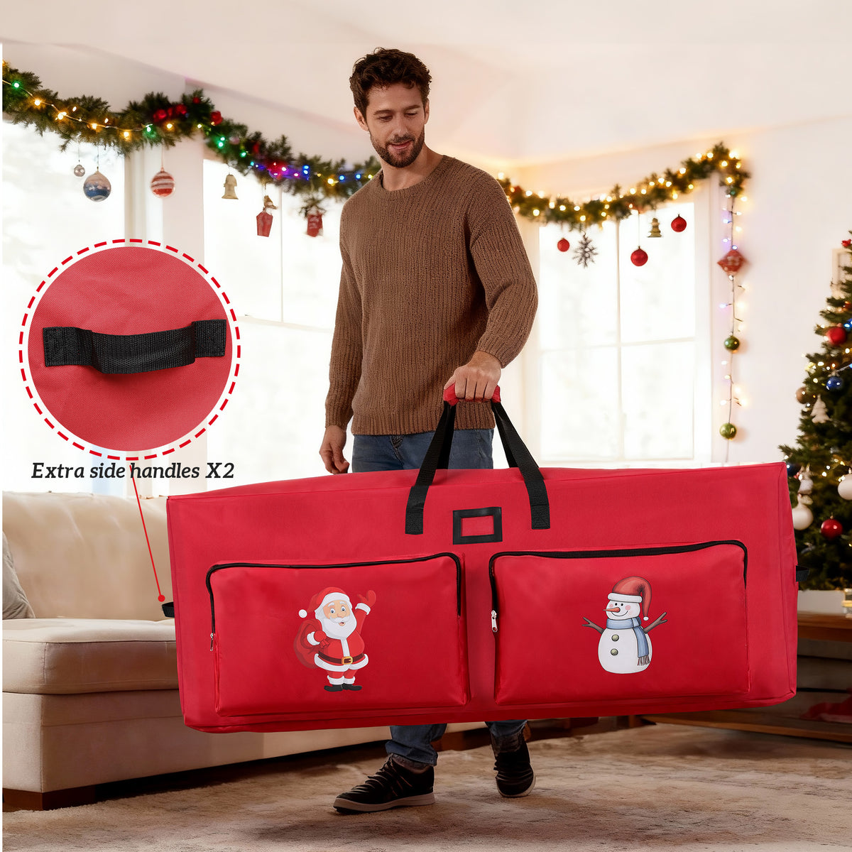 Firstness Christmas Tree Storage Bag,Fit up to 7.5ft Tree Storage Bag with 2 Pocket and Zippers,Red