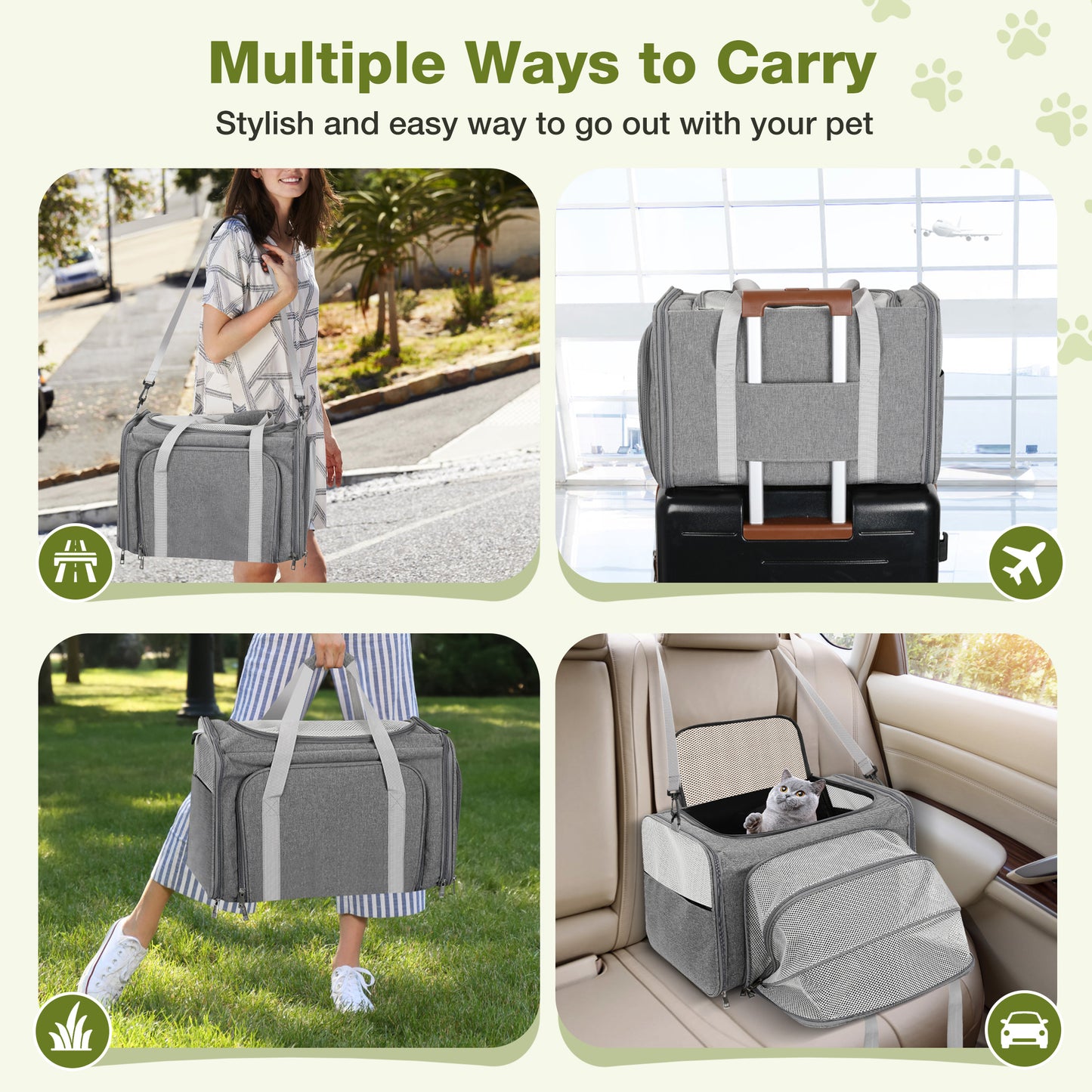 Monasem Expandable Cat Carrier, Collapsible Portable Pet Carrier Travel Bag for Puppies & Small Dogs, 19"x 13"x 13"