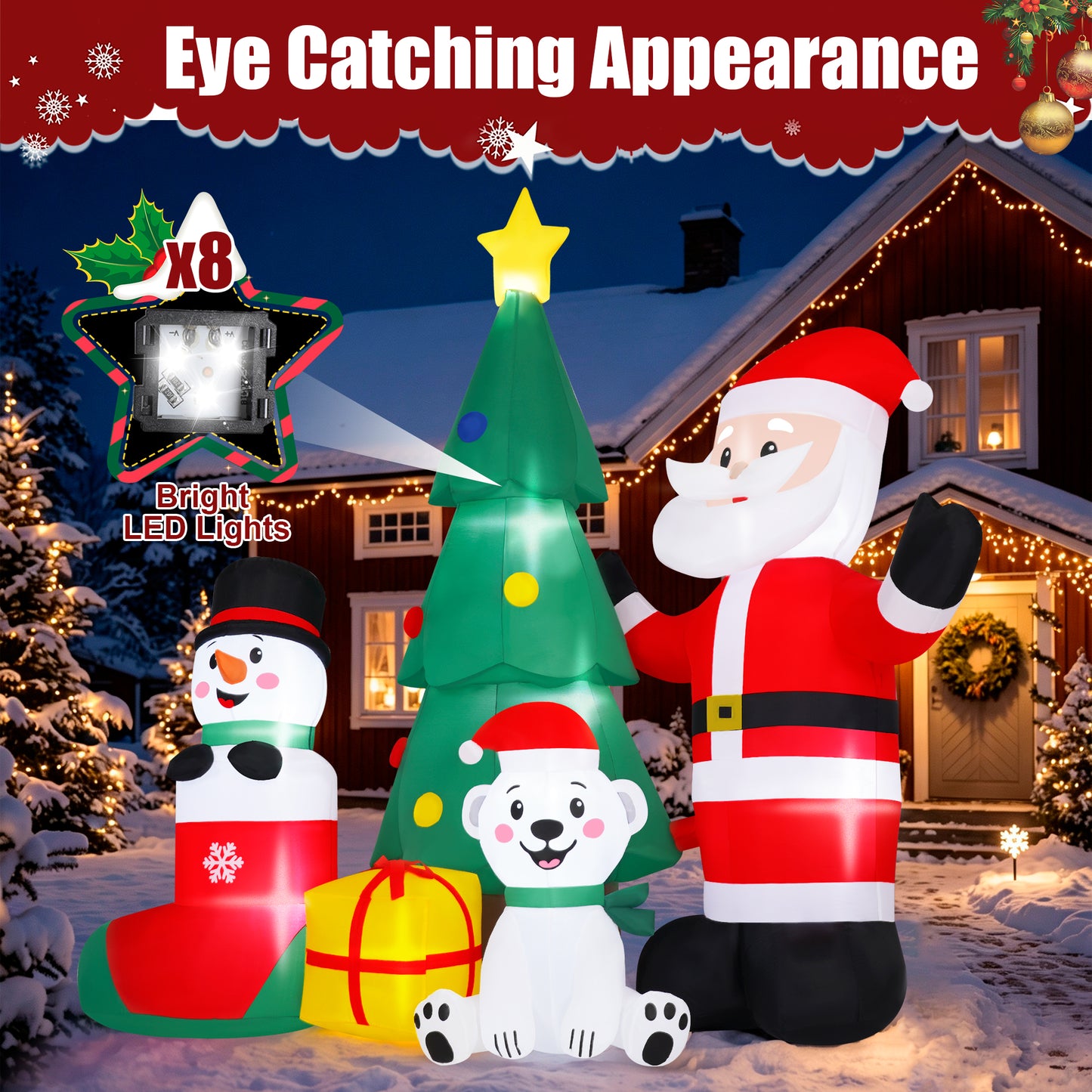Firstness 7ft Christmas Inflatables Outdoor Decoration,Blow ups Santa Xmas Tree Snowman Bear Gift Box with LED Lights for Yard
