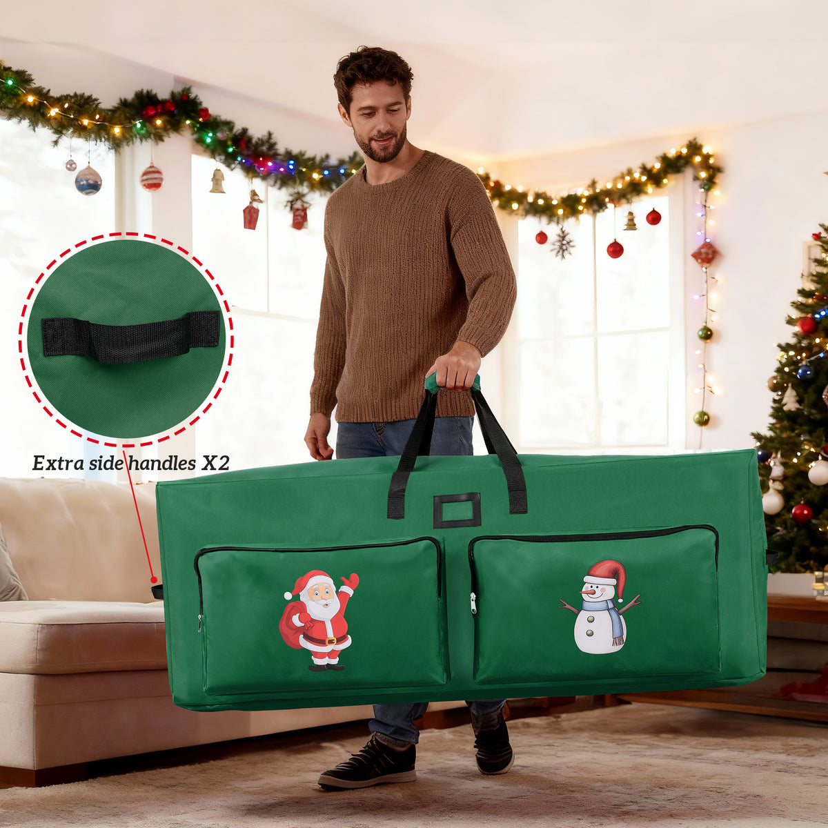 Firstness Christmas Tree Storage Bag,Fit up to 7.5ft Tree Storage Bag with 2 Pocket,Green