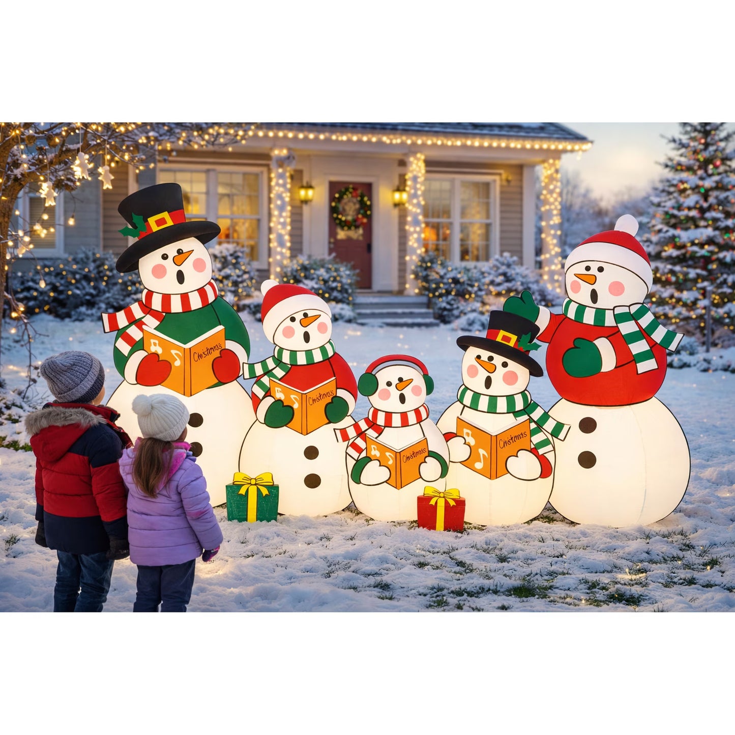 Firstness 6.5ft Christmas Inflatables Xmas Blow up Outdoor Decoration Inflatable Christmas Train with Santa Claus Black Nutcracker with LED Lights