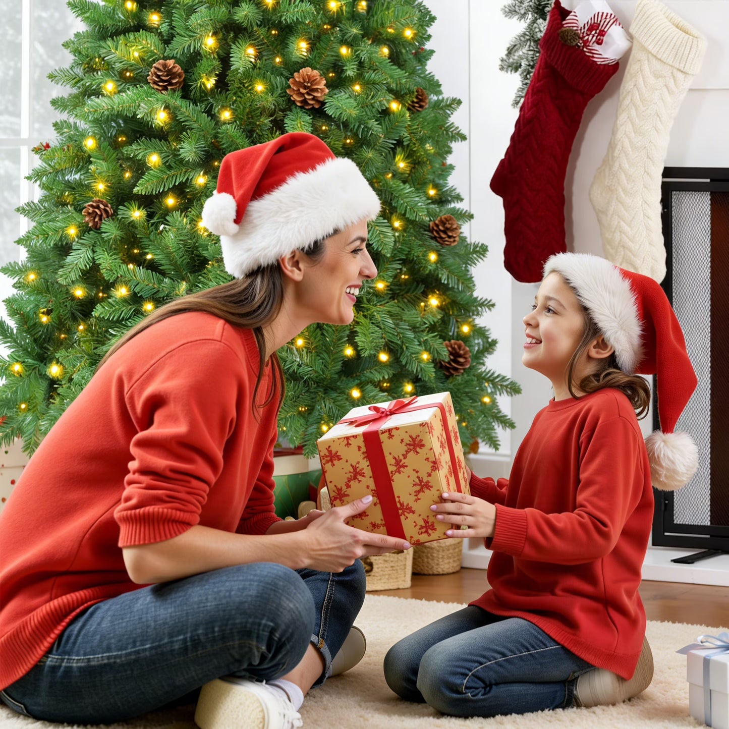 Firstness 6ft Christmas Tree with Warm White Lights and Branch Tips，Green