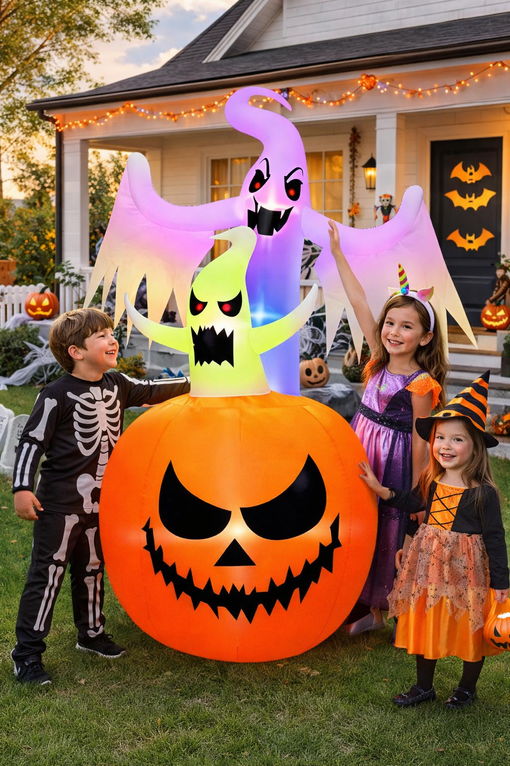 Firstness 6ft Tall Halloween Inflatable, Pumpkin Ghost with LED Light Flashing for Halloween Outdoor Holiday Yard Decorations
