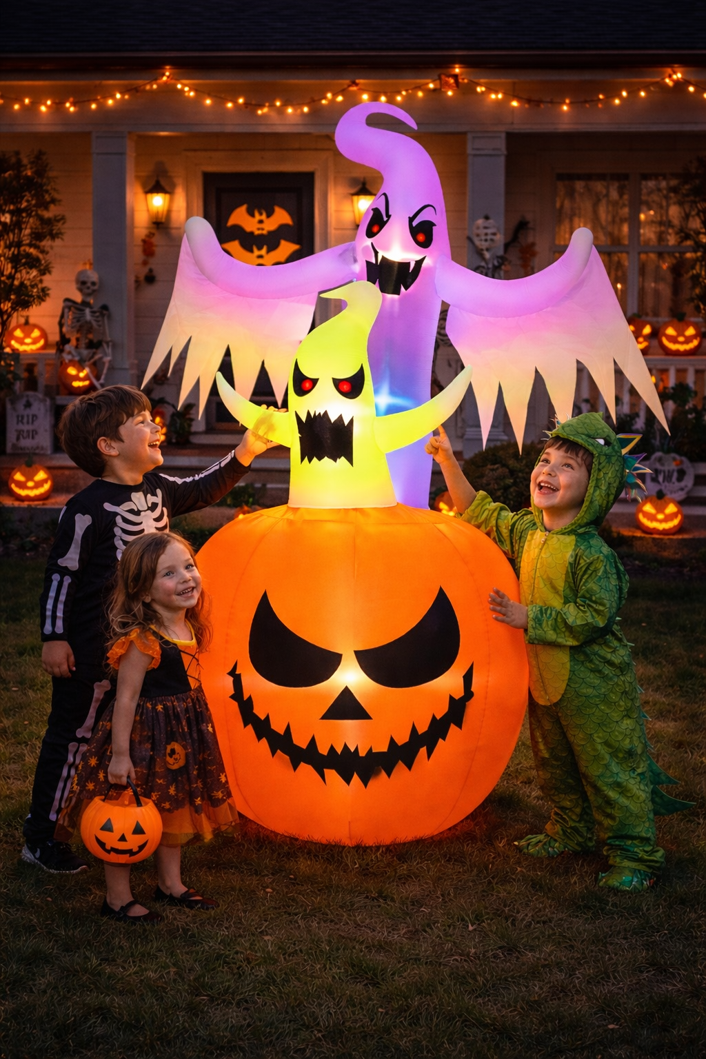 Firstness 6ft Tall Halloween Inflatable, Pumpkin Ghost with LED Light Flashing for Halloween Outdoor Holiday Yard Decorations