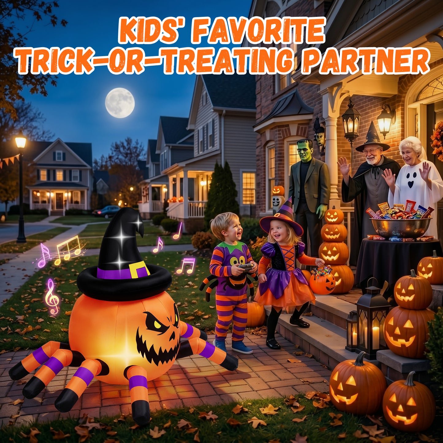Firstness 2.6ft Halloween Inflatable with Music and Lights,Remote Control Pumpkin Ghost Car,Blow ups Rc Car,Indoor Outdoor,Orange Green