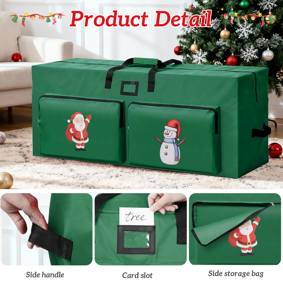 Firstness Christmas Tree Storage Bag,Fit up to 7.5ft Tree Storage Bag with 2 Pocket,Green