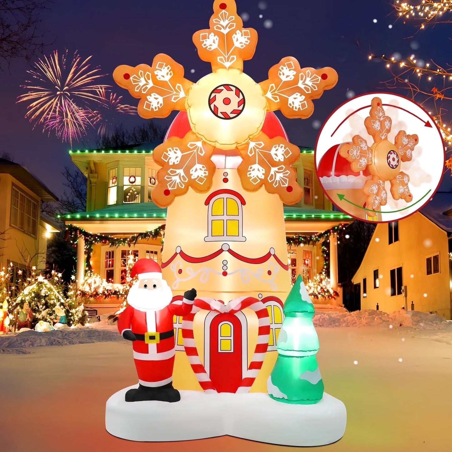 Firstness 8FT Christmas Inflatables Outdoor Decoration Christmas blow Ups Xmas Tree Windmill Spin Santa Claus for Holiday Lawn Yard Garden
