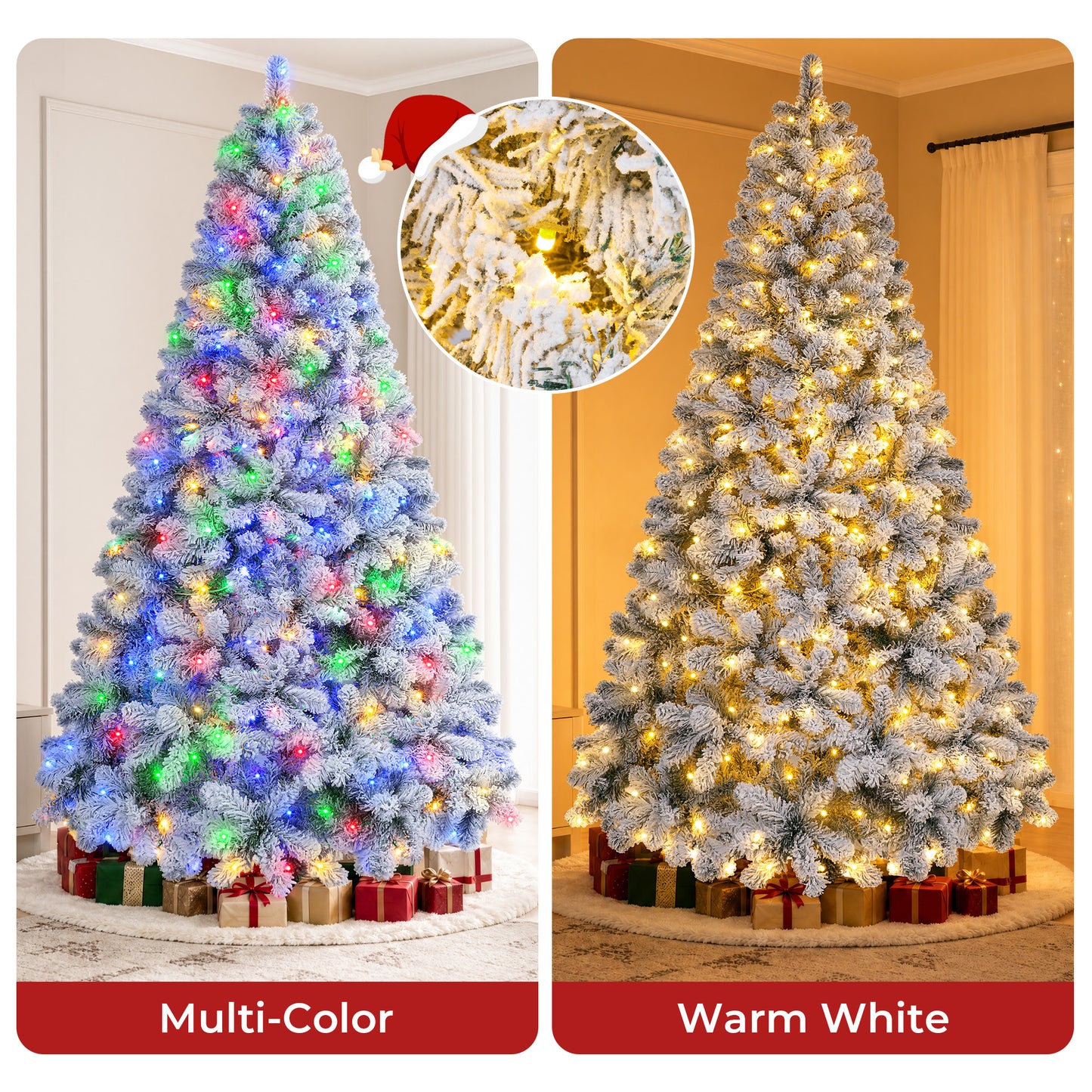 Firstness 7.5ft Pre-Lit Artificial Christmas Tree with 1400 Branches,11 lighting Mode Snow Flocked Xmas Tree with Storage Bag