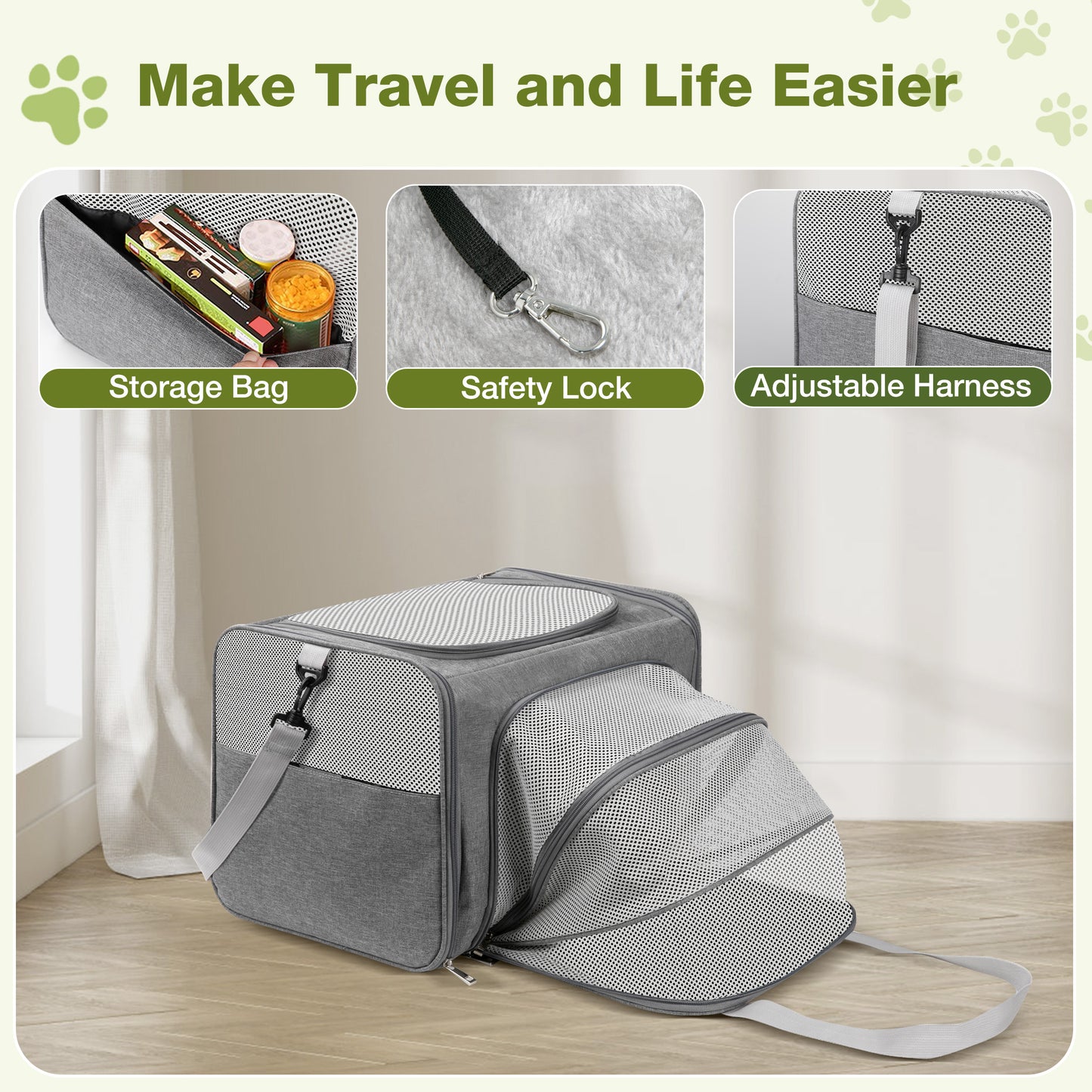 Monasem Expandable Cat Carrier, Collapsible Portable Pet Carrier Travel Bag for Puppies & Small Dogs, 19"x 13"x 13"