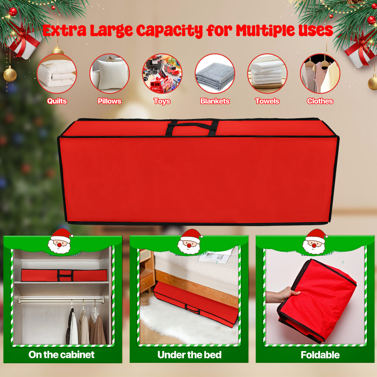Firstness Christmas Wrapping Paper Storage Organizer,with Flexible Partitions and Pockets