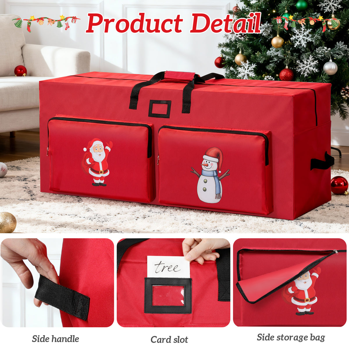 Firstness Christmas Tree Storage Bag,Fit up to 7.5ft Tree Storage Bag with 2 Pocket and Zippers,Red