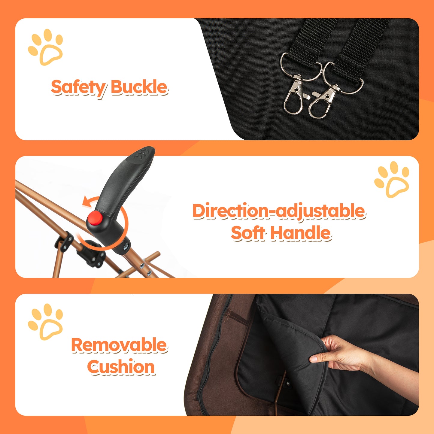 Monasem 4 Wheels Foldable Pet Stroller 3 in 1 with Waterproof Detachable Pets Travel Carrier for Small/Medium Dogs Cats up to 60lbs, Brown