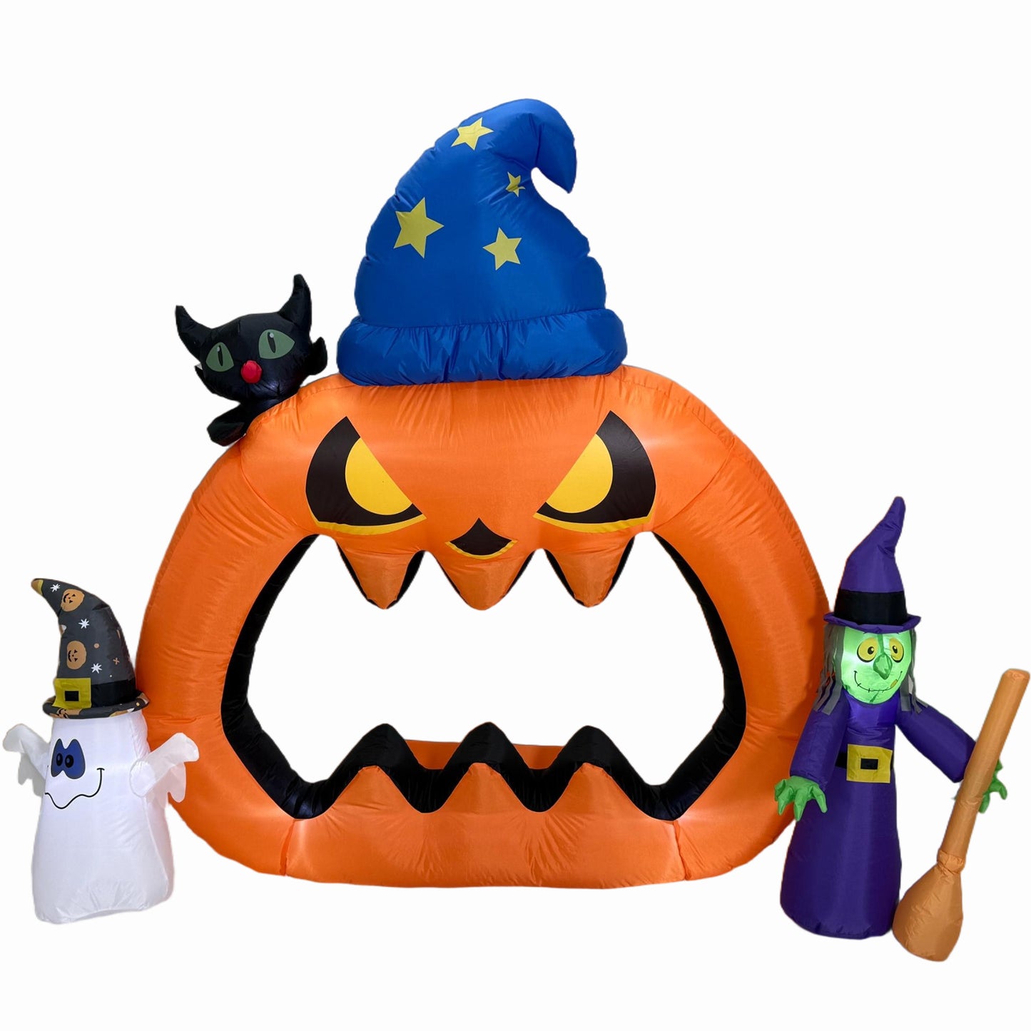 Firstness 8ft Halloween Inflatable Pumpkins Photo Door with Ghost Witch Yard Party Outdoor Decorations with LED Lights