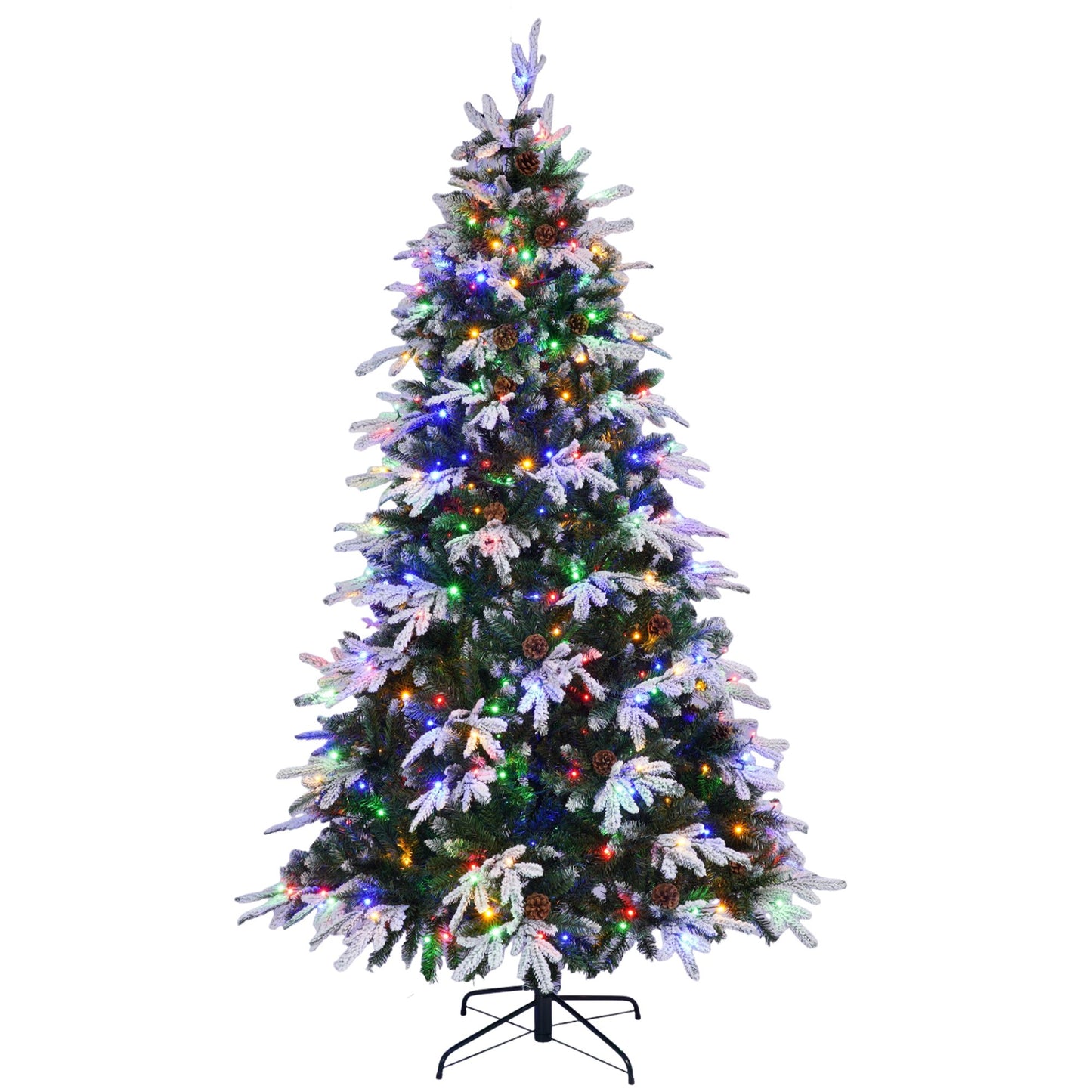 Firstness 6ft Artificial Christmas Tree with 1000 Branches and 250 LED Lights, Pre-Lit Flocked Xmas Tree,11 Lighting Modes,Pine Cones