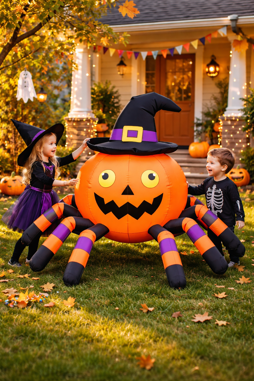 Firstness 6FT Halloween Inflatable Pumpkin Spider with LED Lights Outdoor Decorations for Yard Party