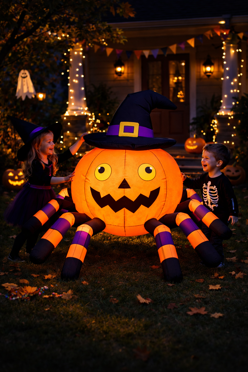 Firstness 6FT Halloween Inflatable Pumpkin Spider with LED Lights Outdoor Decorations for Yard Party
