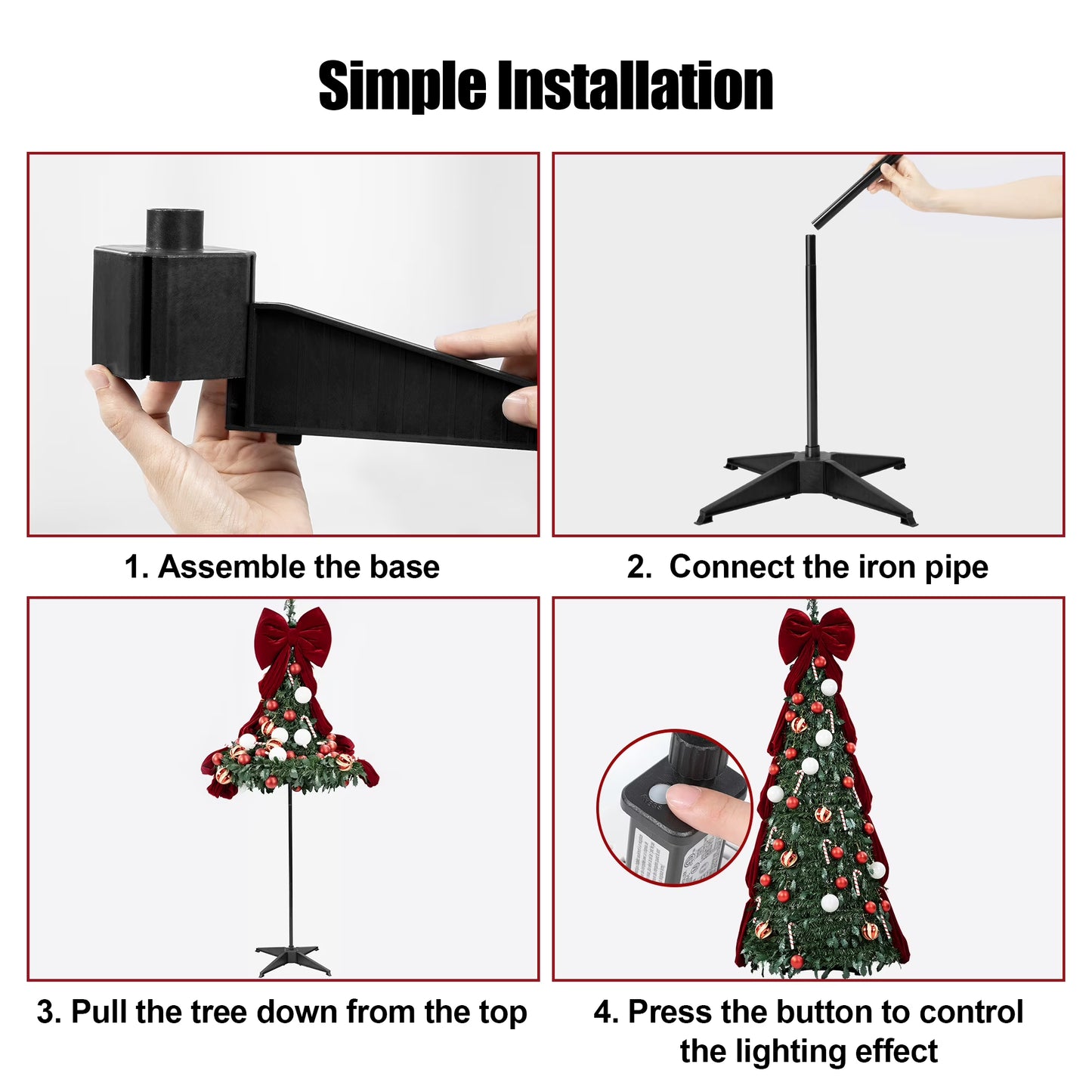 Firstness Christmas Tree 6/7.5FT, Pop up Pre Decorated Pre Lit Artificial Xmas Tree with 150 LED Lights, Large Bow & Ornaments, Lighted Christmas Tree for Holiday Party Decorations, Easy Installation