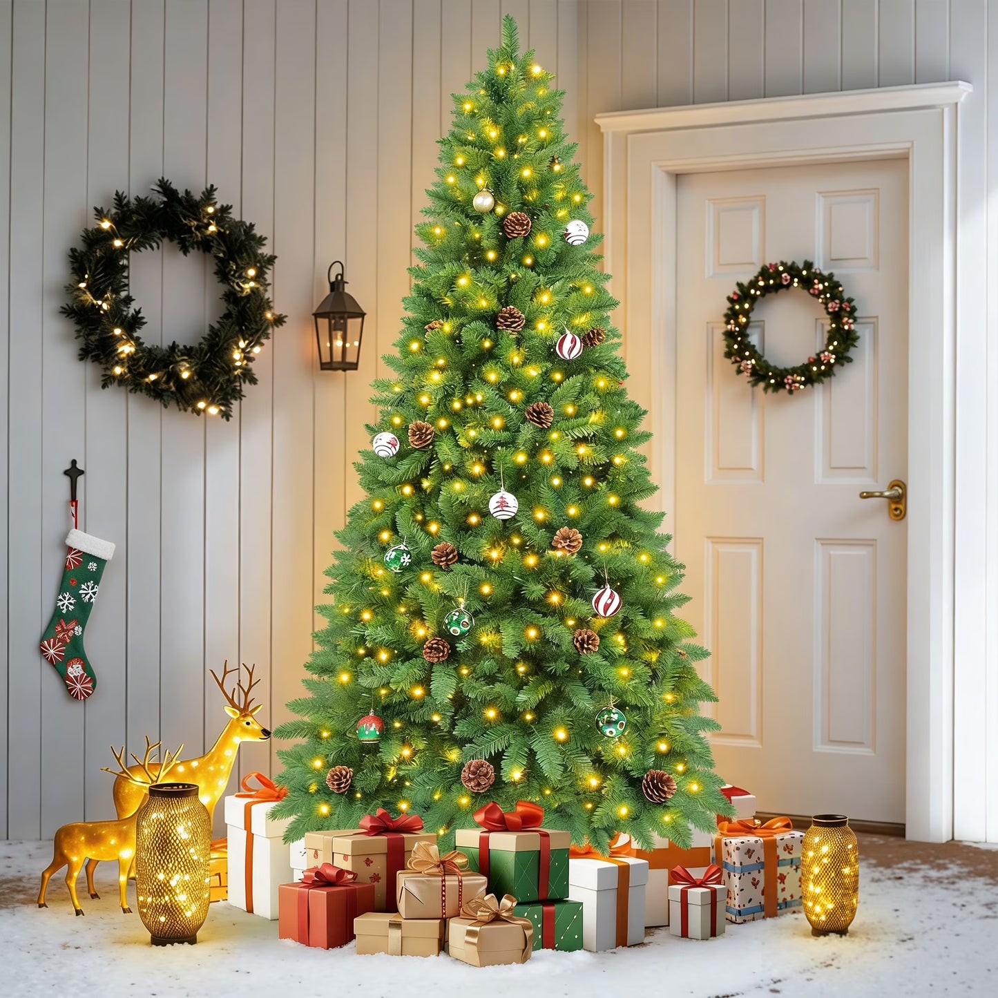 Firstness 6ft Christmas Tree with Warm White Lights and Branch Tips，Green