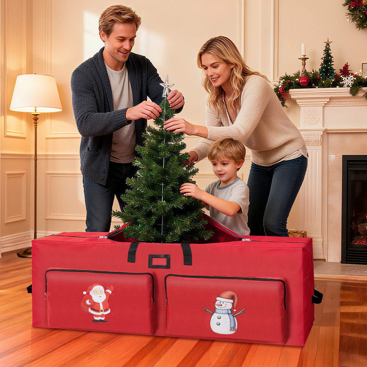 Firstness Christmas Tree Storage Bag,Fit up to 7.5ft Tree Storage Bag with 2 Pocket and Zippers,Red