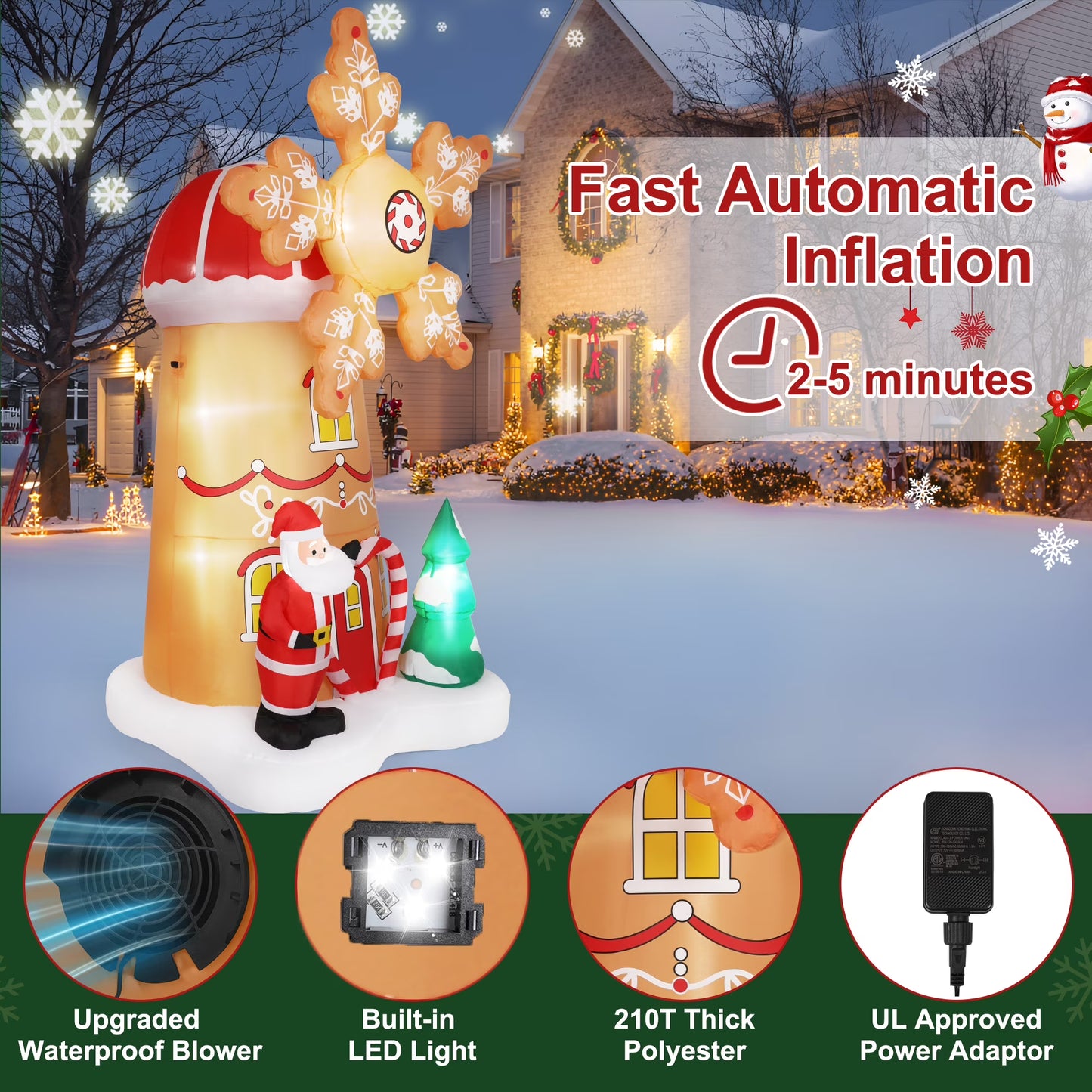 Firstness 8FT Christmas Inflatables Outdoor Decoration Christmas blow Ups Xmas Tree Windmill Spin Santa Claus for Holiday Lawn Yard Garden