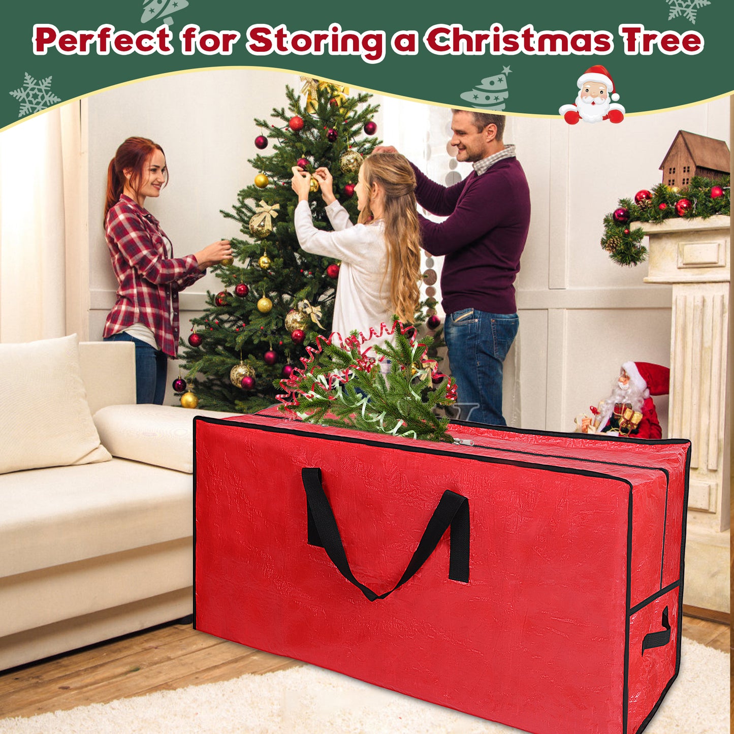 Firstness Christmas Tree Storage Bag, 7.5 Ft Christmas Tree Bag, Durable Waterproof with Doual Zipper and Handle, Red