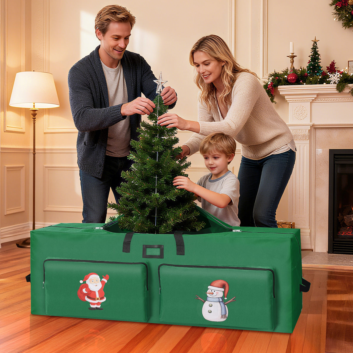 Firstness Christmas Tree Storage Bag,Fit up to 7.5ft Tree Storage Bag with 2 Pocket,Green