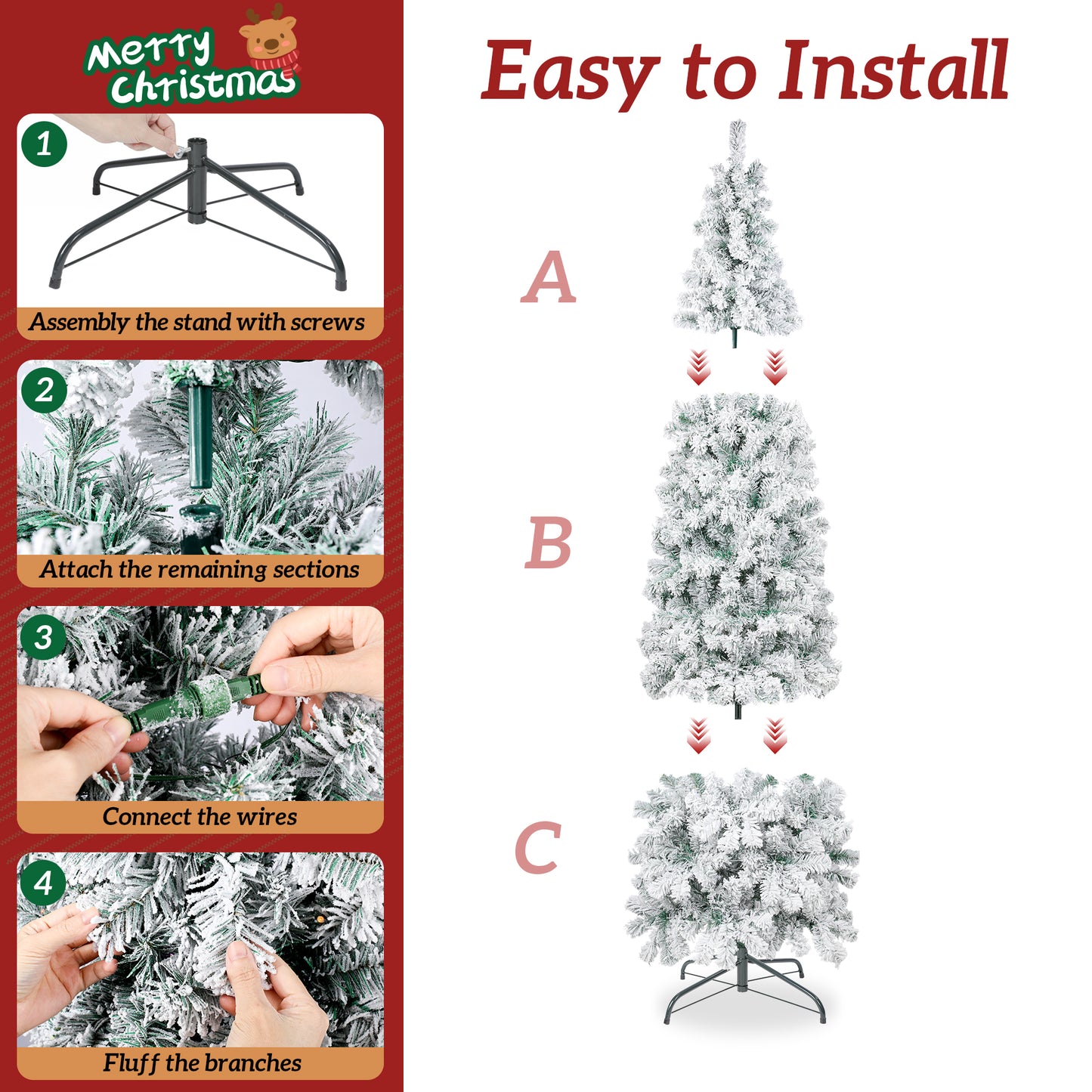 Firstness 6/7.5/8/9ft Pre-Lit Flocked Portland Pine Pencil Artificial Christmas Tree