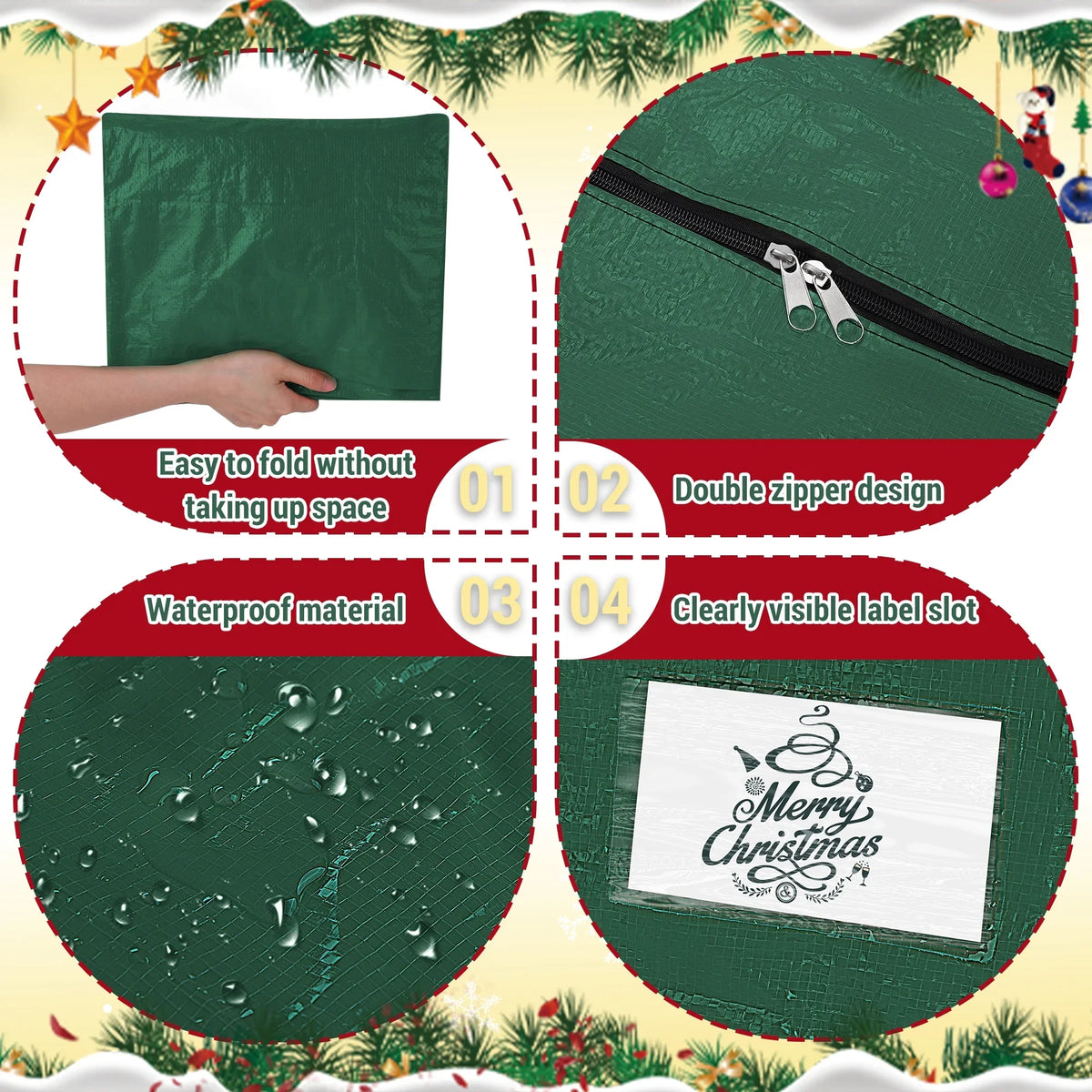Firstness Christmas Tree Storage Bag,Fits UP to 7.5 ft Artificial Trees,Green