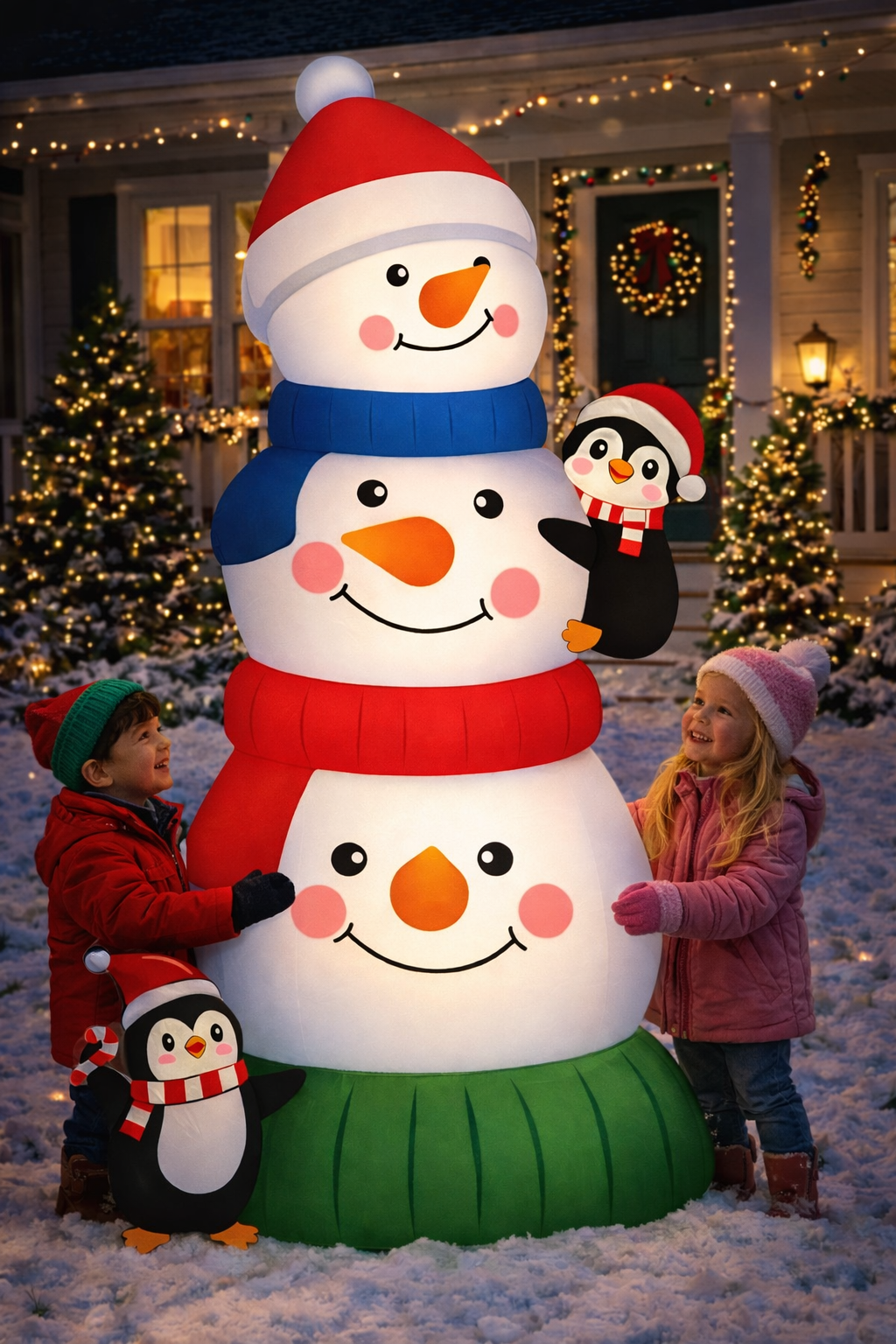 Firstness 4ft Tall Christmas Inflatables Snowman Blow ups Xmas Inflatable Outdoor Decoration with LED Lights for Yard Garden Lawn
