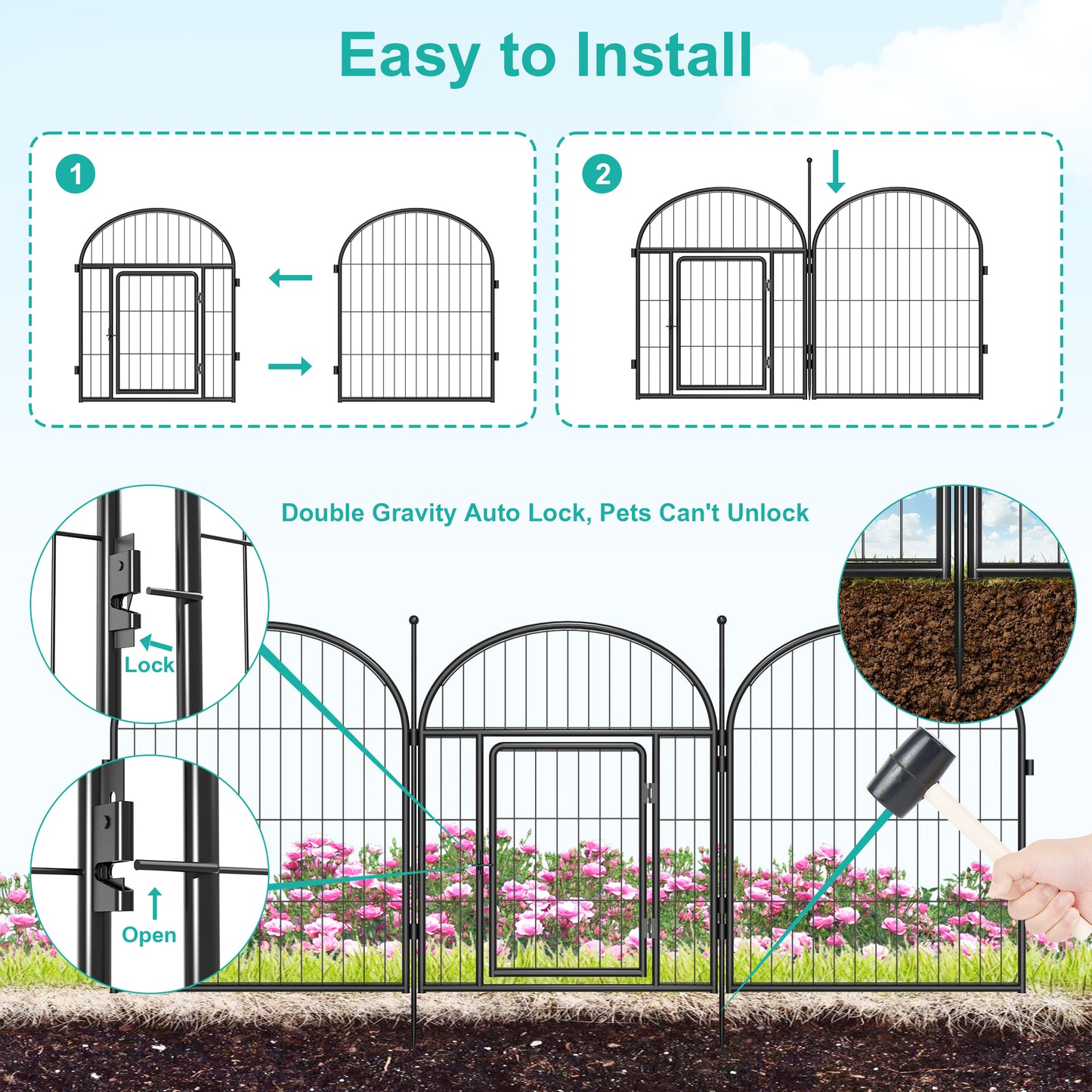 Monasem Dog Playpen,2 Panels 27" Height Dog Fence for Small Medium Dogs Pets,Dog Kennel for Outdoor Indoor Camping Yard and RV(Black)