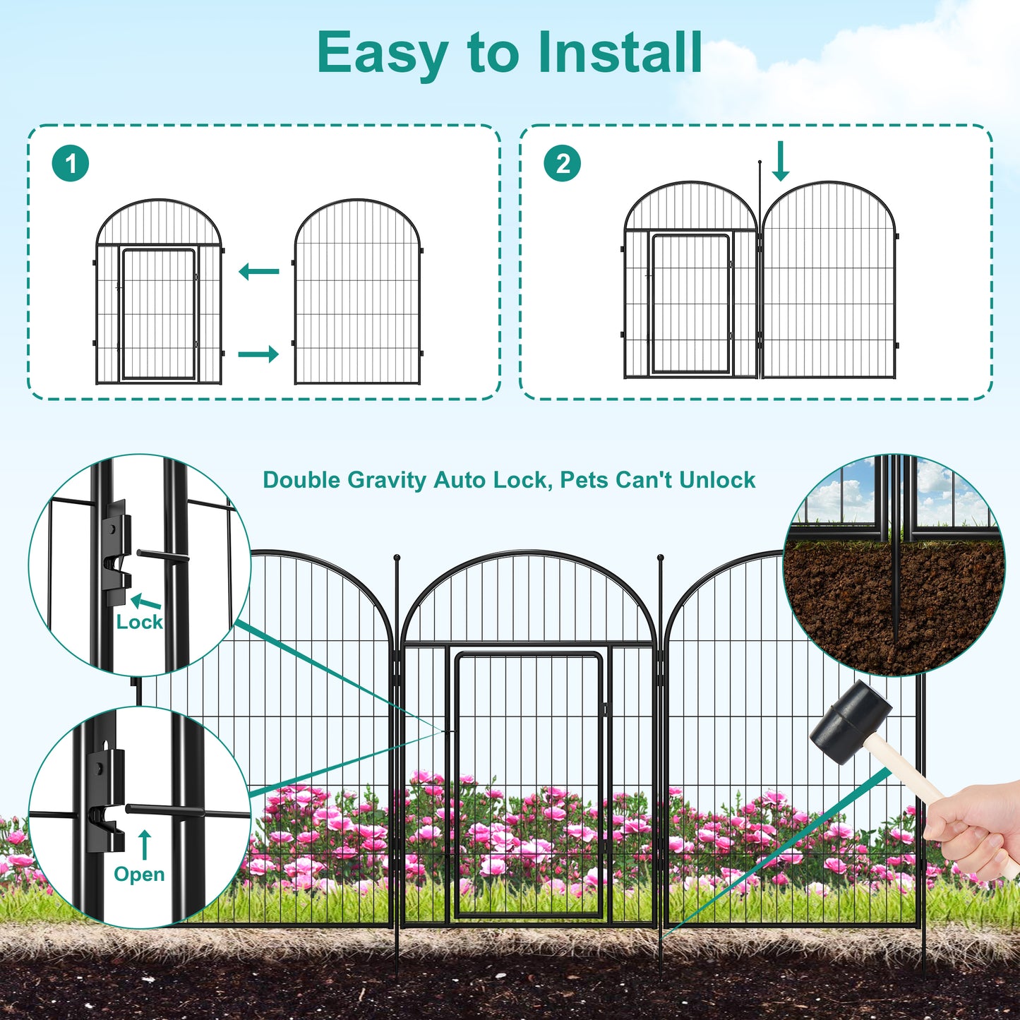 Monasem Dog Playpen,6 Panels 40" Height Dog Fence for Small Medium Dogs Pets,Dog Kennel for Outdoor Indoor Camping Yard and RV(Black)