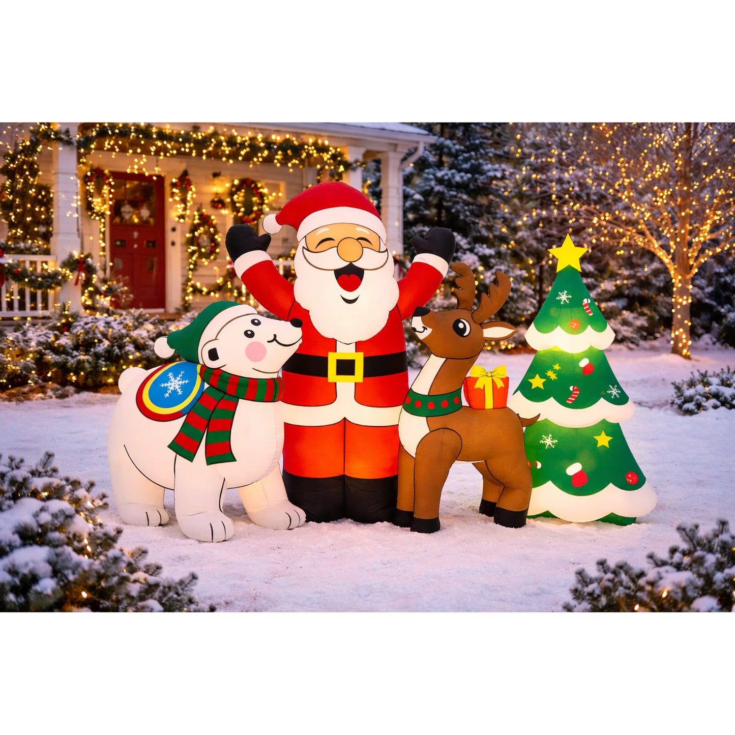 Firstness 6ft Christmas Inflatable, Santa and Dog Inflatable with LED Lights for Christmas Holiday Outdoor Yard Decorations