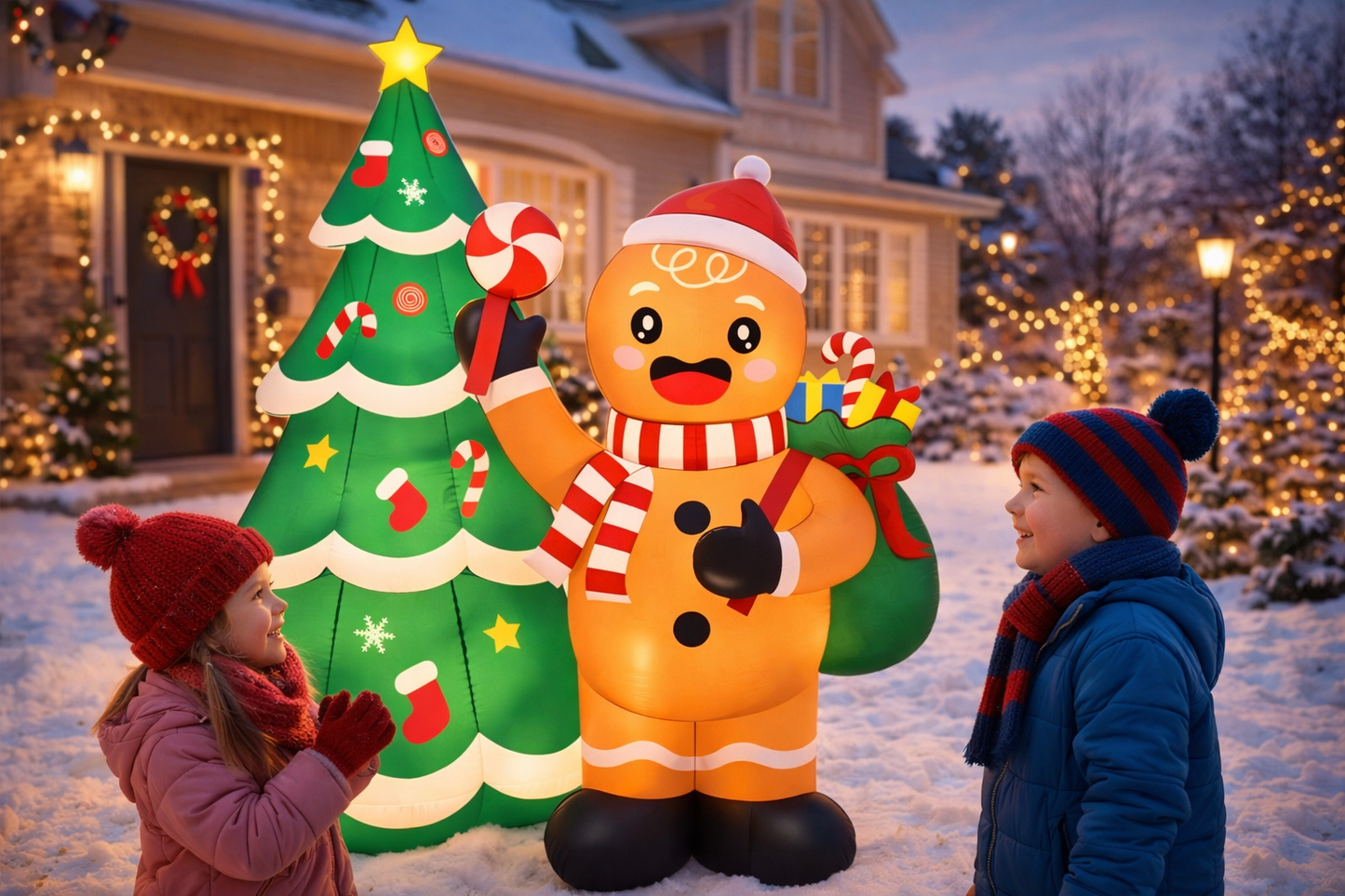 Firstness 6ft Tall Christmas Inflatable, Liftable Santa in the Stocking Xmas Inflatable with LED Lights for Christmas Holiday Outdoor Yard Decorations