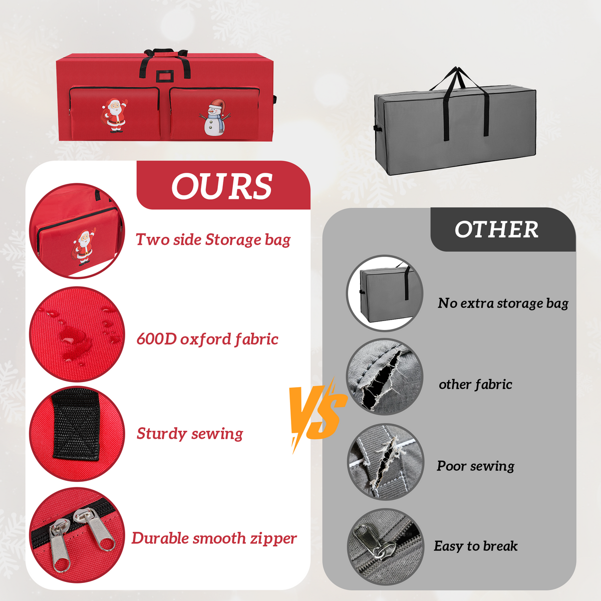 Firstness Christmas Tree Storage Bag,Fit up to 7.5ft Tree Storage Bag with 2 Pocket and Zippers,Red