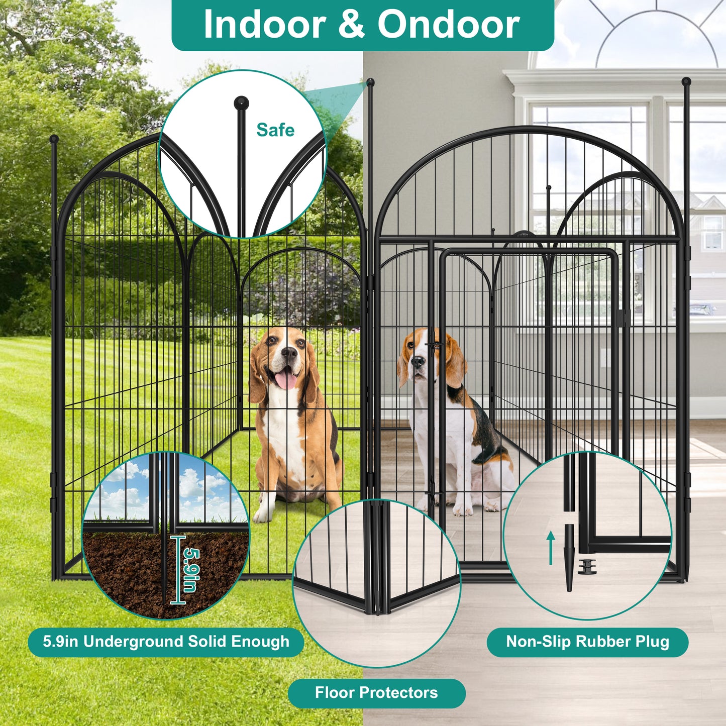 Monasem Dog Playpen,6 Panels 40" Height Dog Fence for Small Medium Dogs Pets,Dog Kennel for Outdoor Indoor Camping Yard and RV(Black)