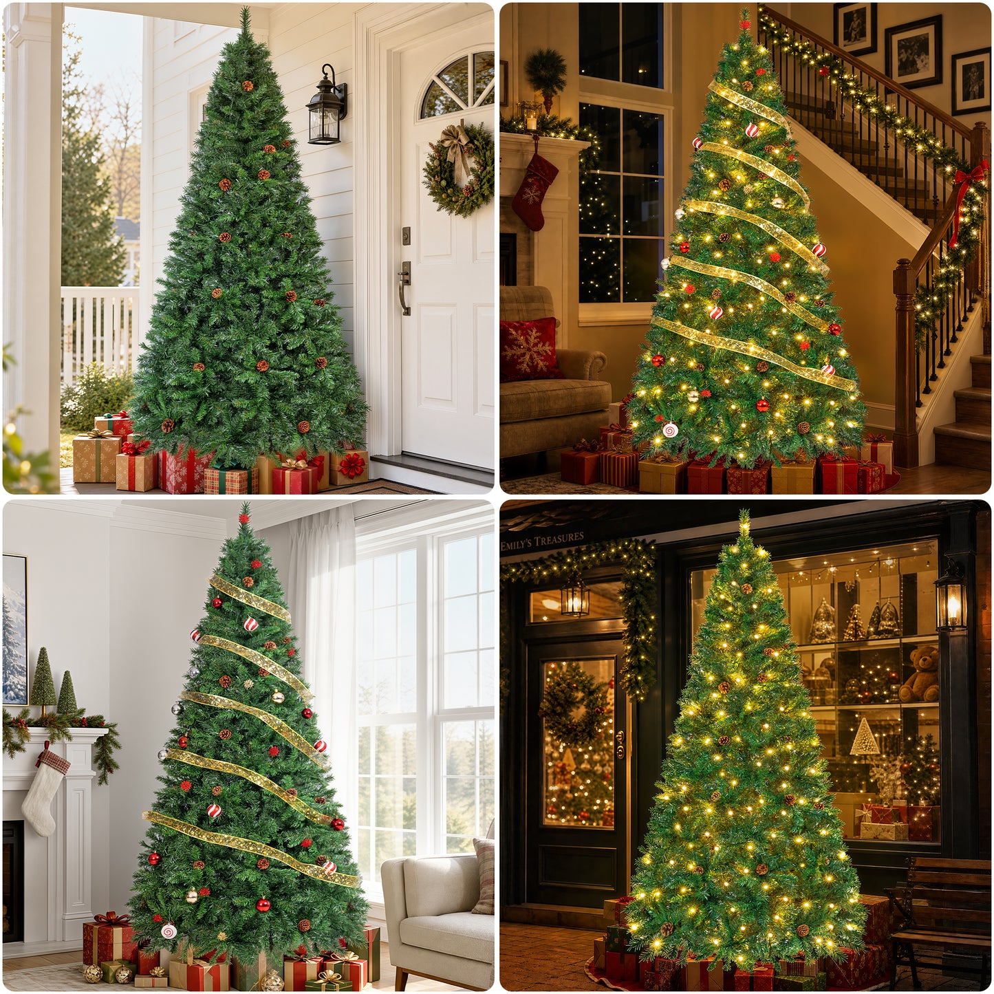 Firstness 6ft Pre-Lit Christmas Tree with 925 Branch Tips, Green Artificial Xmas Tree with Pine Cones, 8 Lighting Modes