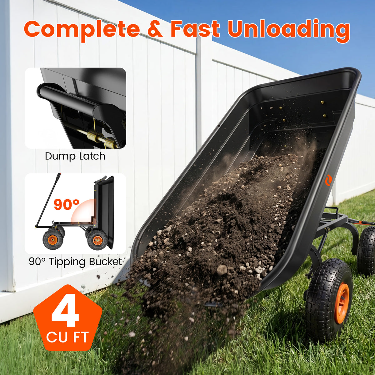 Firstness Garden Dump Cart, 600 lbs. 4 Cu. Ft. Heavy Duty Garden Wagon for Garden Lawn Farm Landscaping, Yellow