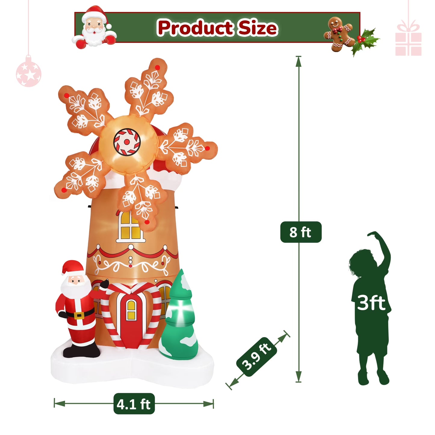 Firstness 8FT Christmas Inflatables Outdoor Decoration Christmas blow Ups Xmas Tree Windmill Spin Santa Claus for Holiday Lawn Yard Garden