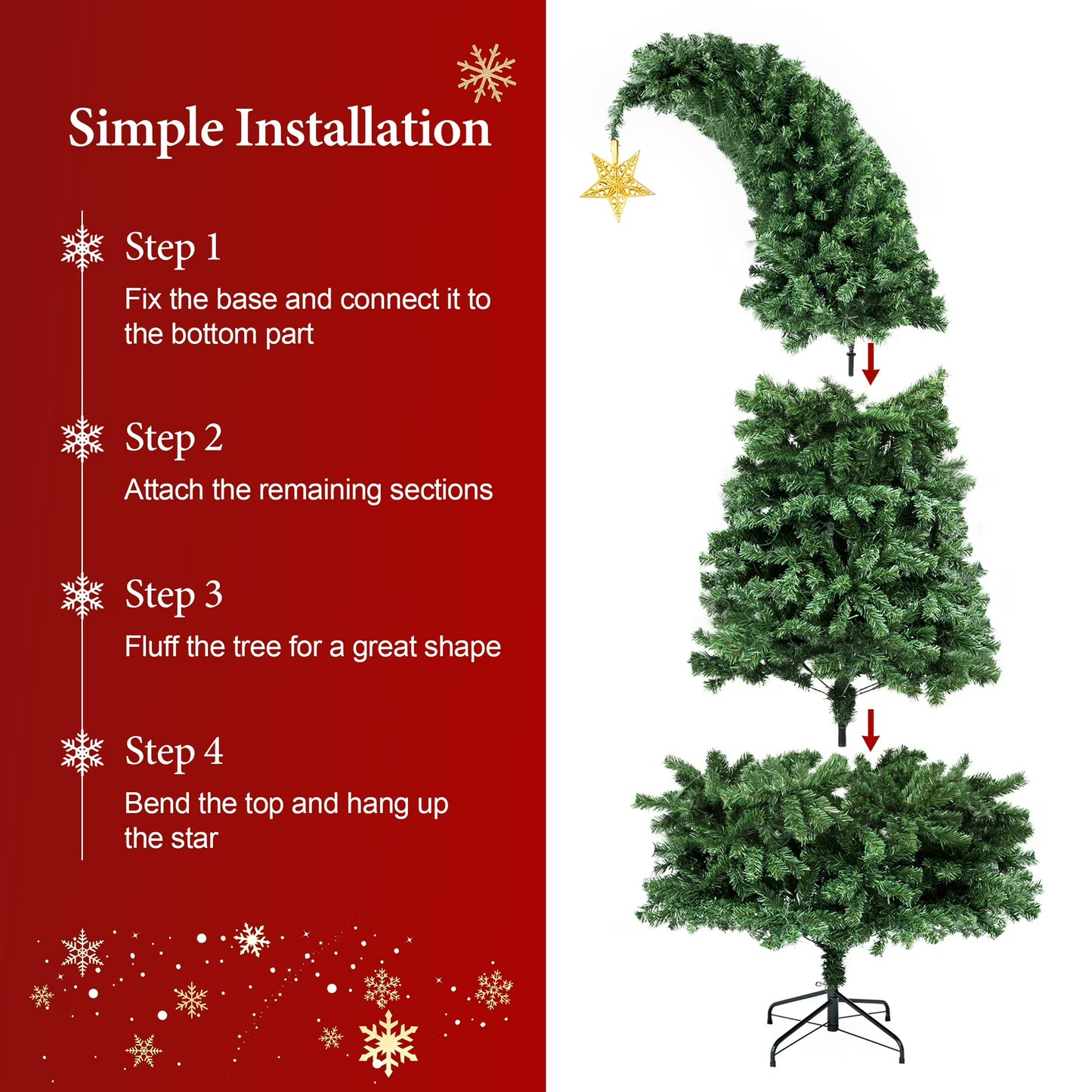 6/7.5FT Christmas Tree Crooked Neck, Prelit Artificial Xmas Tree with 600 Colorful Lights & 11 Modes, 1200 Branch Tips, PVC Bendable Top Christmas Tree for Home, Shop, Office, School Holiday Decor