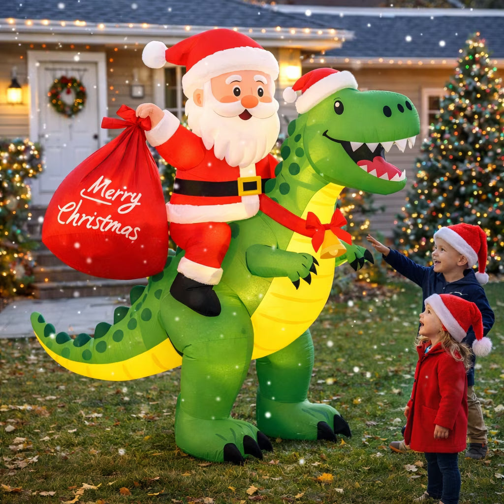 Firstness 6ft Christmas Inflatable Outdoor Decoration with LED Lights, Christmas Blow ups Santa Claus Dinosaur Blow up Xmas Decor for Party Yard Garden Lawn