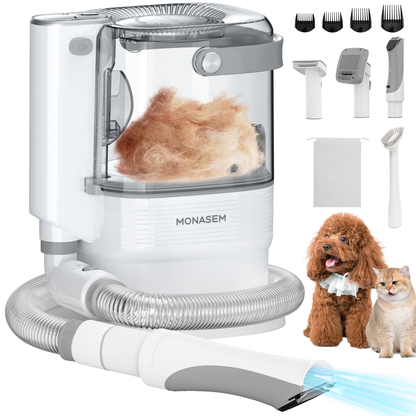 Monasem Dog Grooming Vacuum for Shedding, 13,200Pa Pet Grooming Vacuum Kit with Dogs Cats Clippers, 6 in 1 Low Noise Home Cleaning Tool