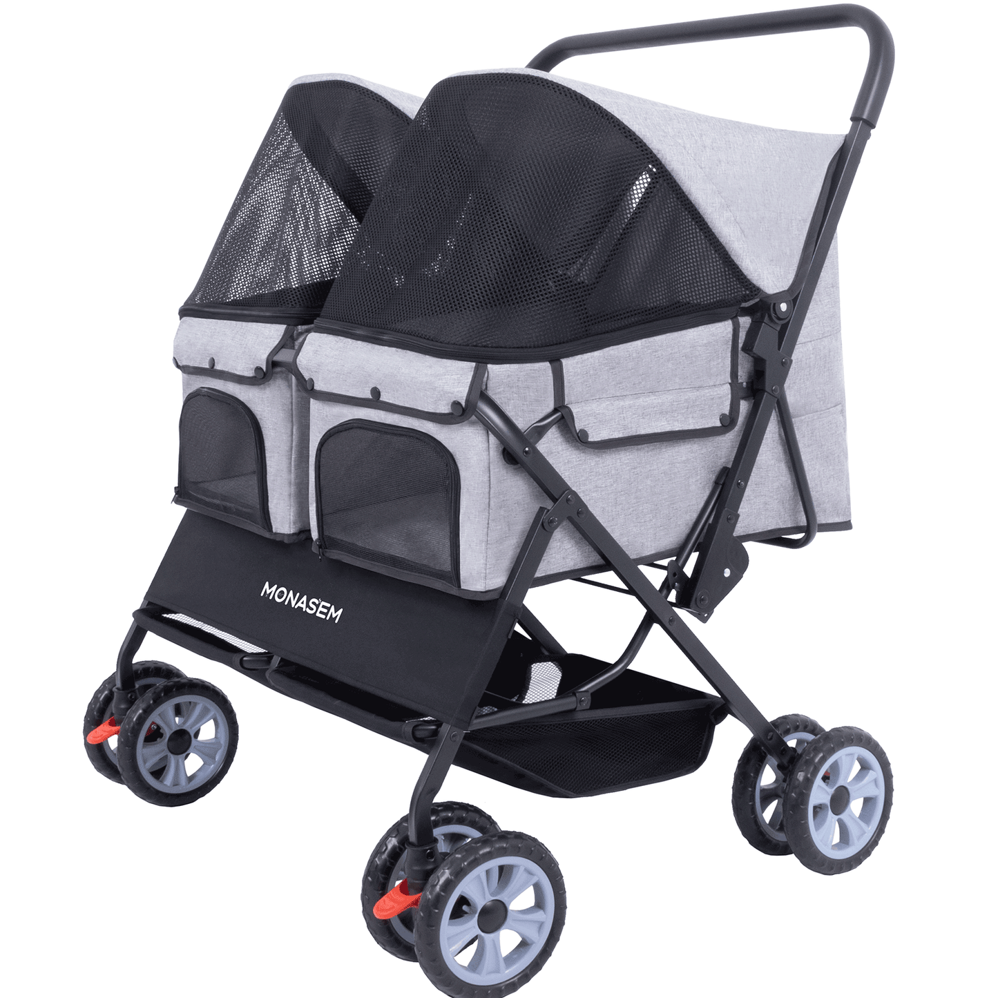 Monasem Double Pet Stroller Foldable Stroller for 2 Dogs Cats Two-Seater Carrier Strolling Cart for Dog Cat and More Multiple,Grey