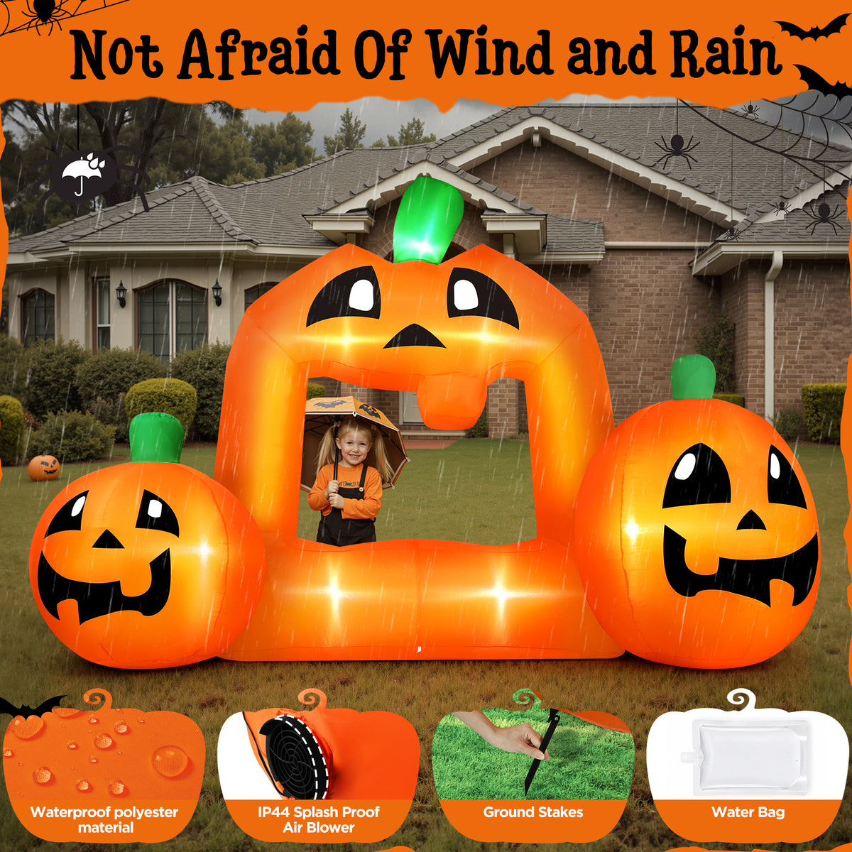Firstness 8.5FT Halloween Inflatable,Pumpkin Photo with Lights for Party Yard Decorations