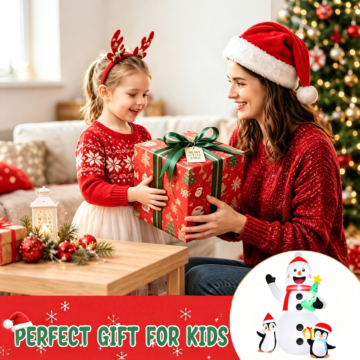 Firstness 6ft Christmas Inflatables, Snowmen Penguin Christmas Tree Gift Box with LED Lights Xmas Blow ups for Outdoor Yard Party Decorations