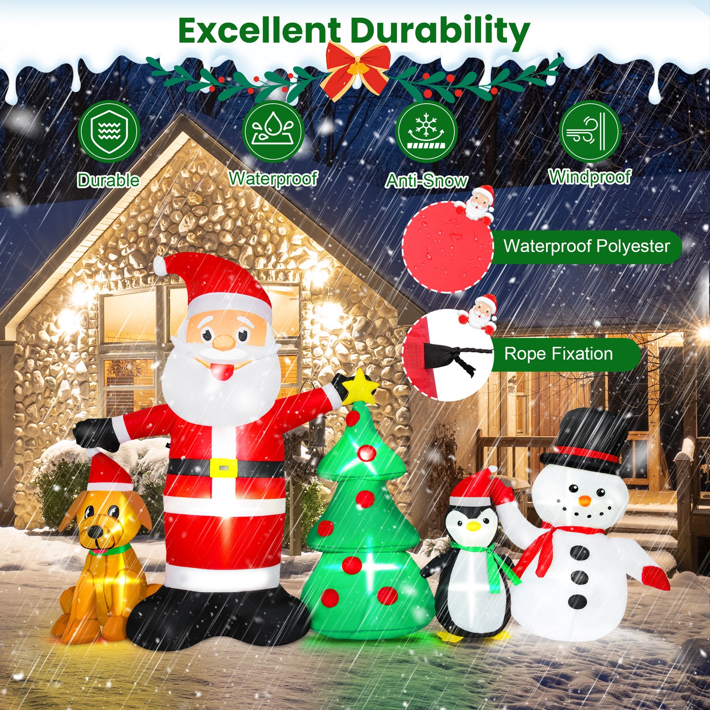 Firstness 6ft Christmas Inflatable,Christmas Blow ups Santa Snowman Xmas Tree Penguin Dog with LED Lights, Outdoor Decoration for Yard Garden Party