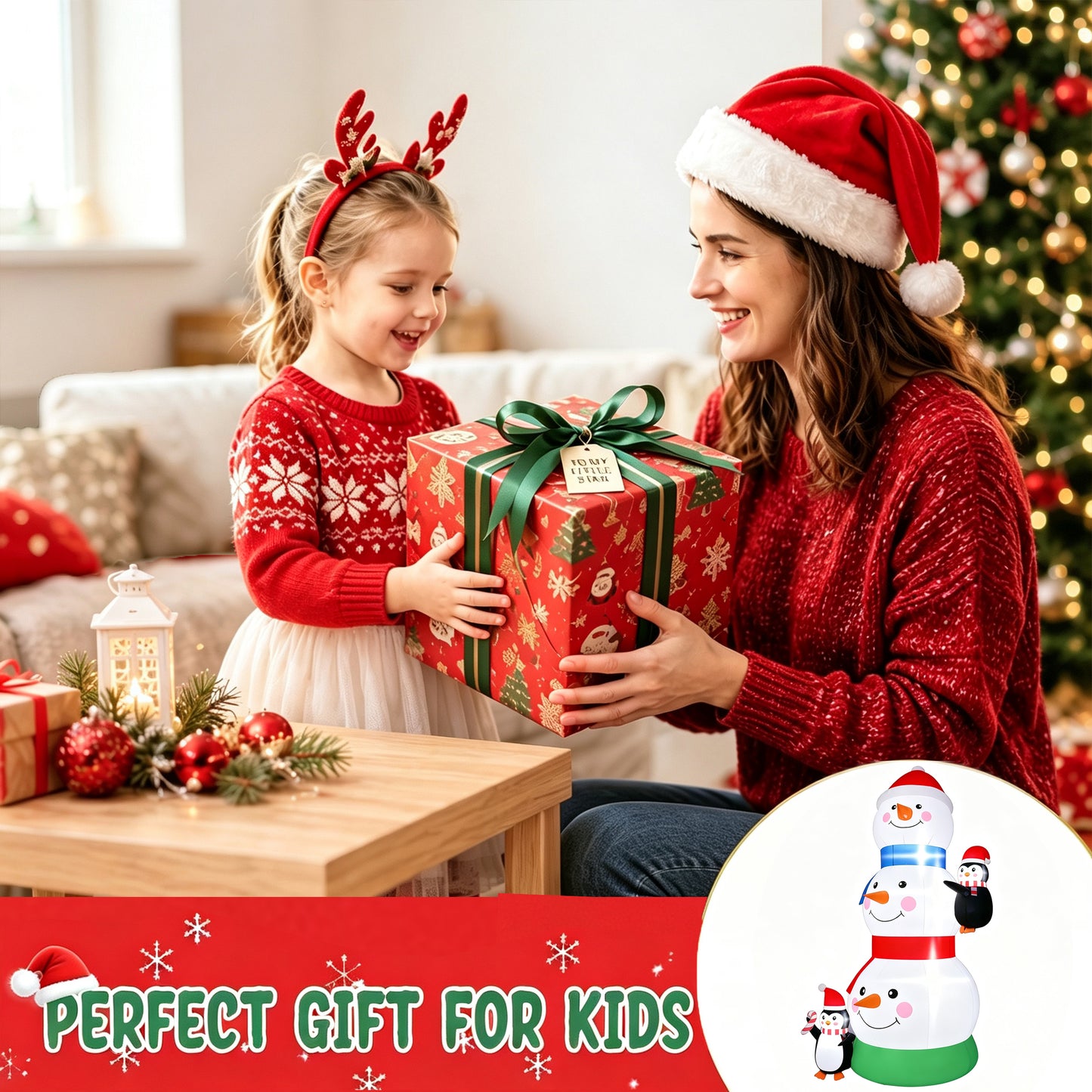 Firstness 6ft Tall Christmas Inflatables Three Snowman Two Penguins Christmas Blow ups Outdoor Decoration with LED Lights for Yard Garden Lawn