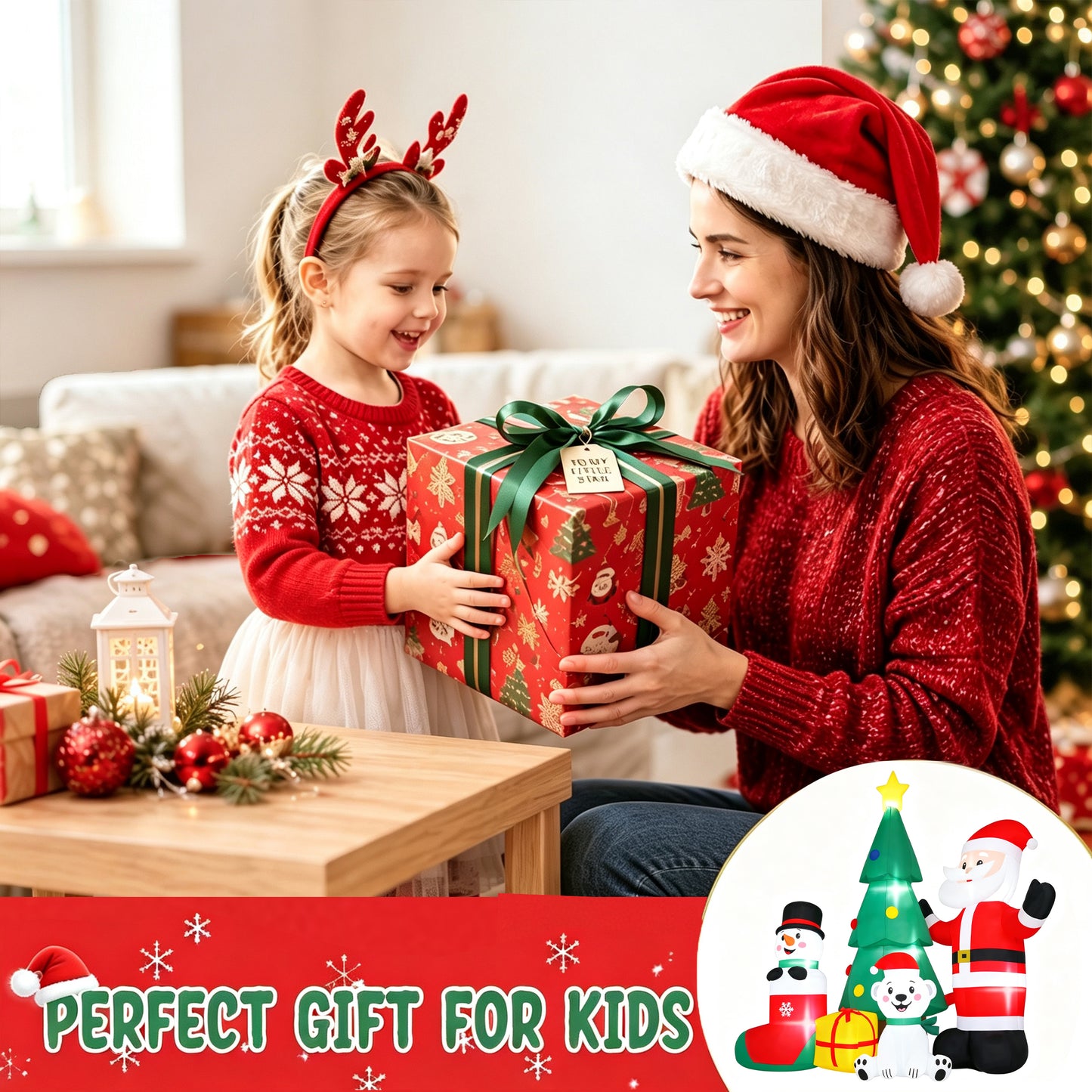 Firstness 7ft Christmas Inflatables Outdoor Decoration,Blow ups Santa Xmas Tree Snowman Bear Gift Box with LED Lights for Yard