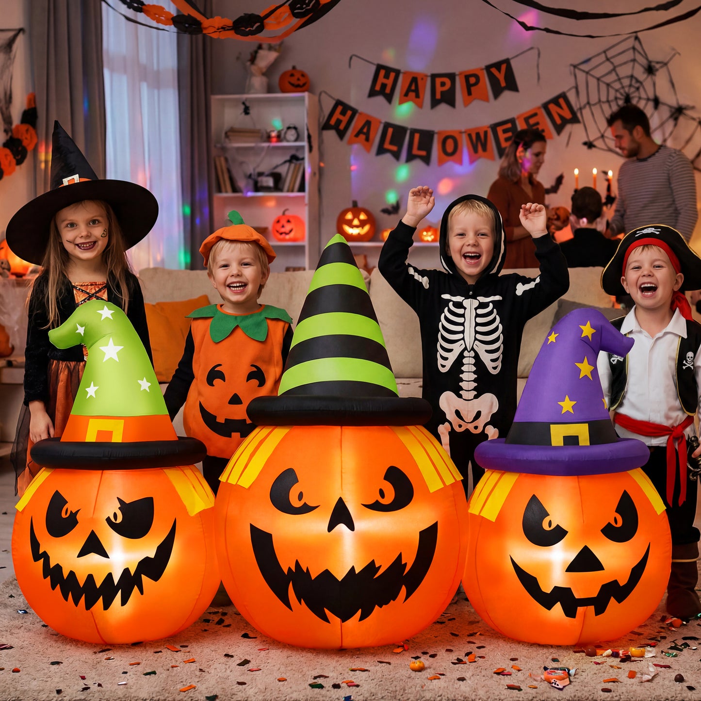 Firstness 6FT Halloween Inflatable,Three Pumpkins with LED Lights Outdoor Decorations