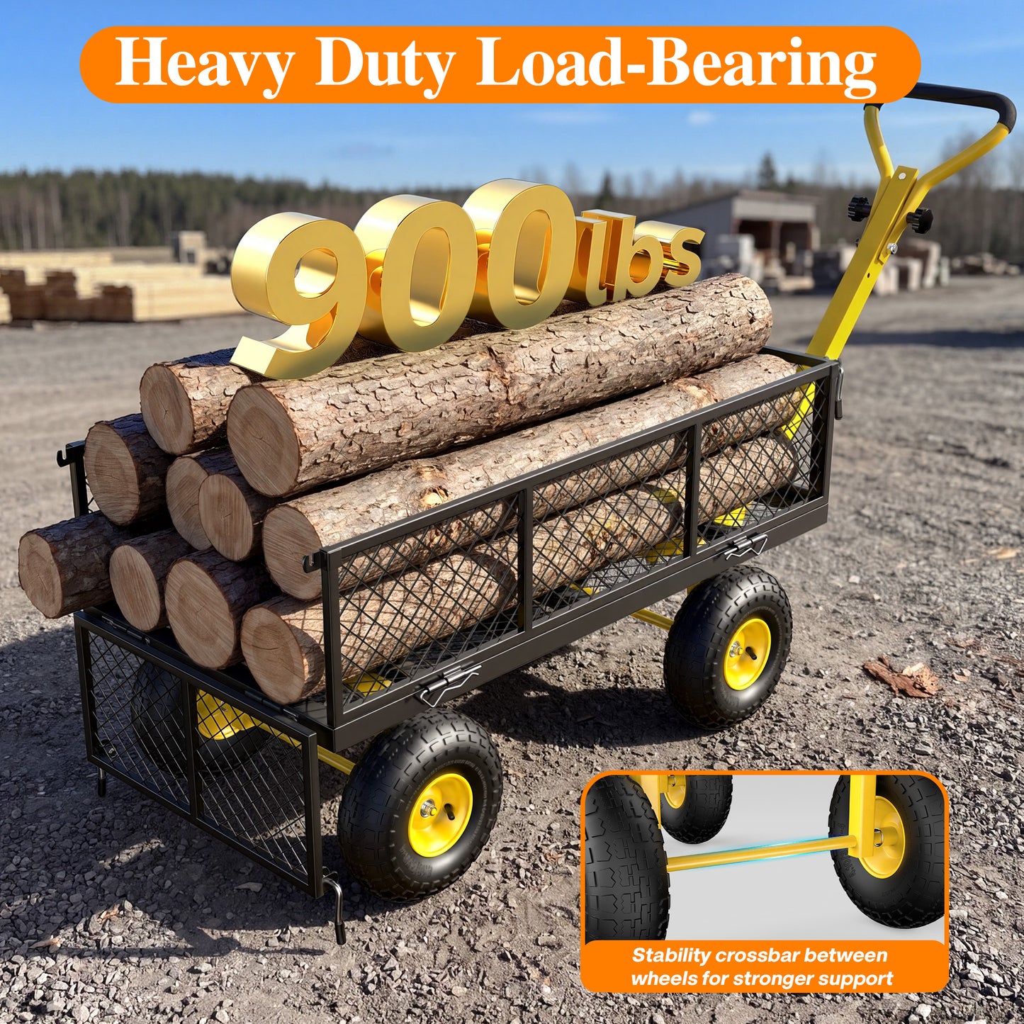 Firstness Heavy Duty Garden Cart, 900 lbs Capacity Garden Wagon with ATV/Tractor Hitch & Removable Sides